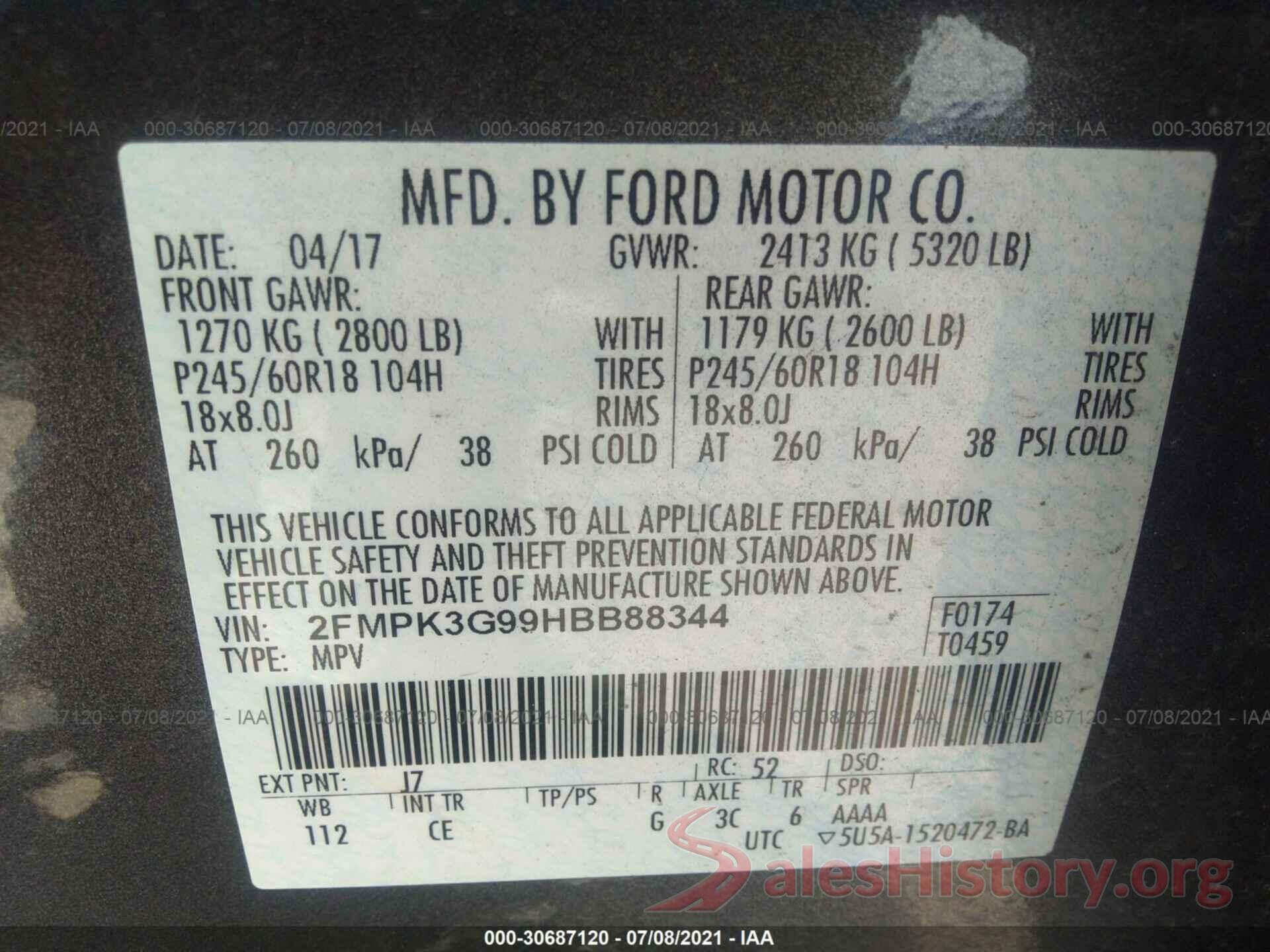 2FMPK3G99HBB88344 2017 FORD EDGE