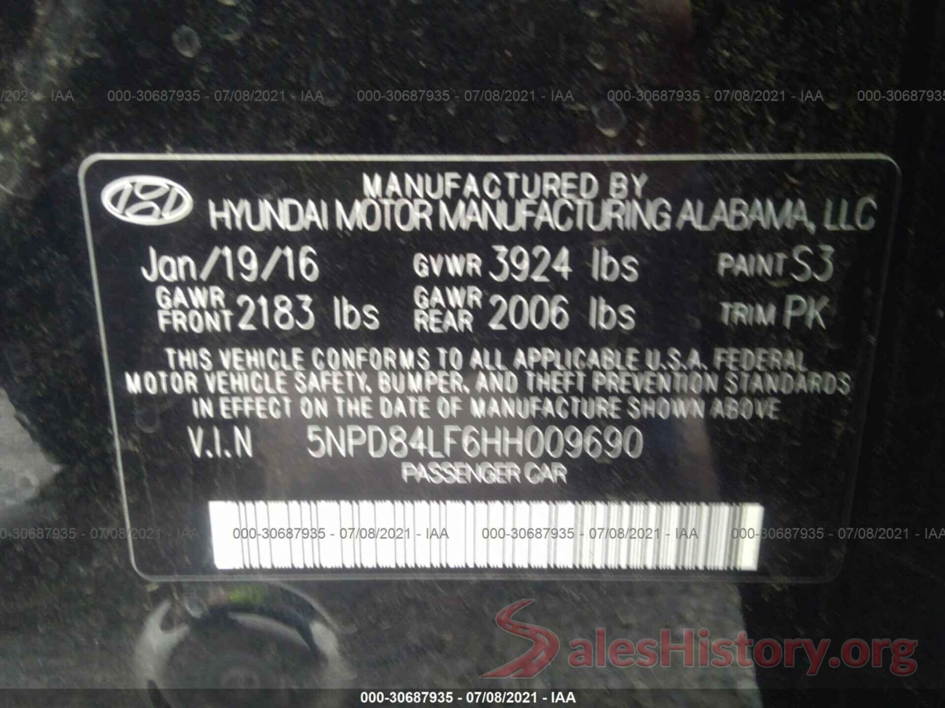 5NPD84LF6HH009690 2017 HYUNDAI ELANTRA