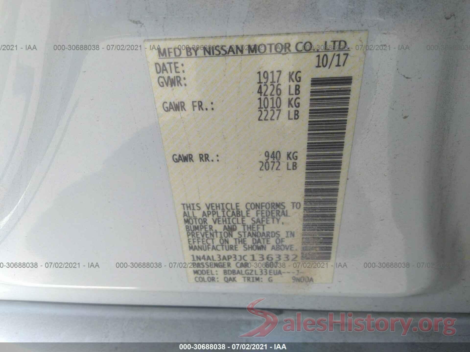 1N4AL3AP3JC136332 2018 NISSAN ALTIMA