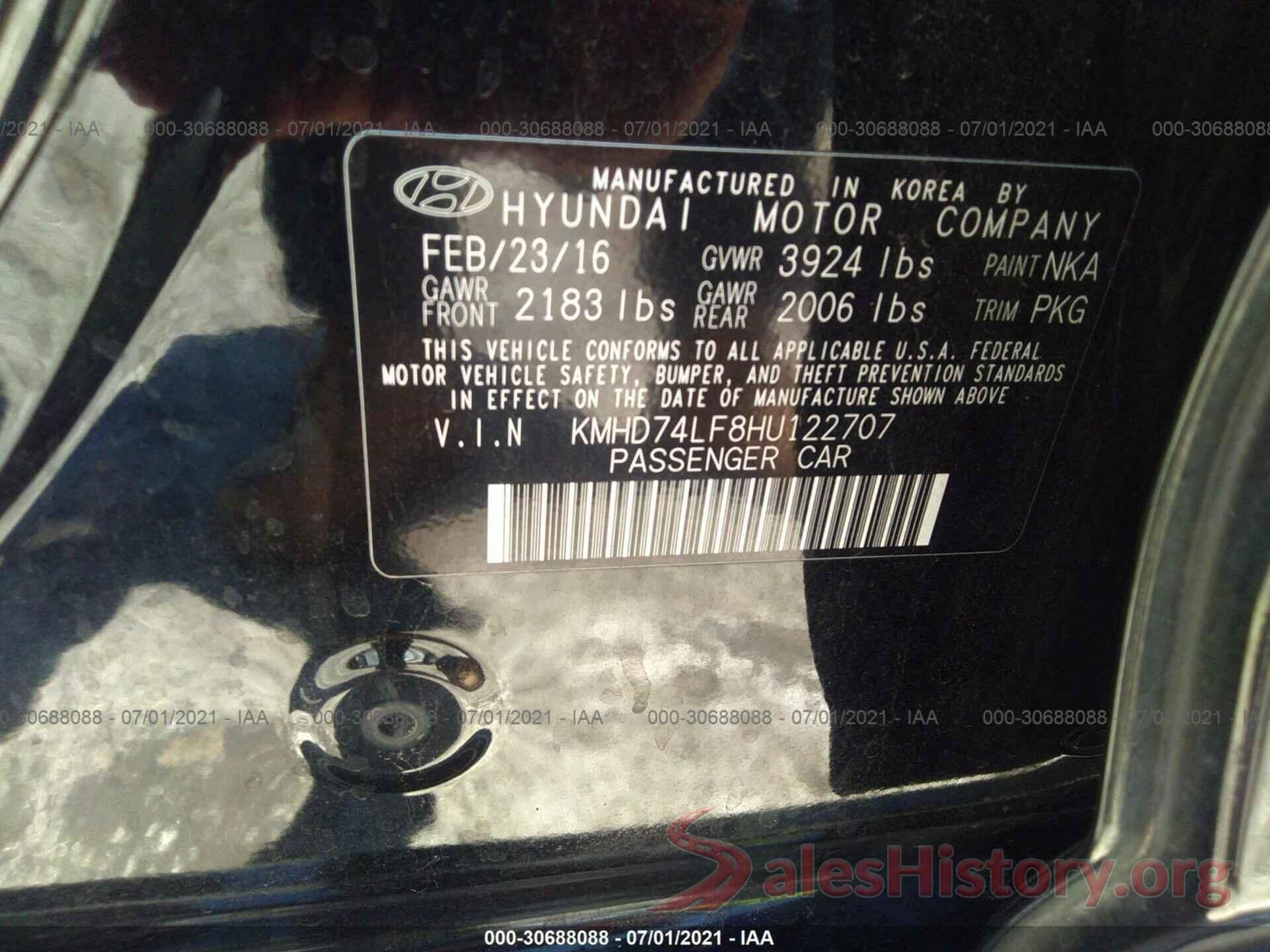 KMHD74LF8HU122707 2017 HYUNDAI ELANTRA