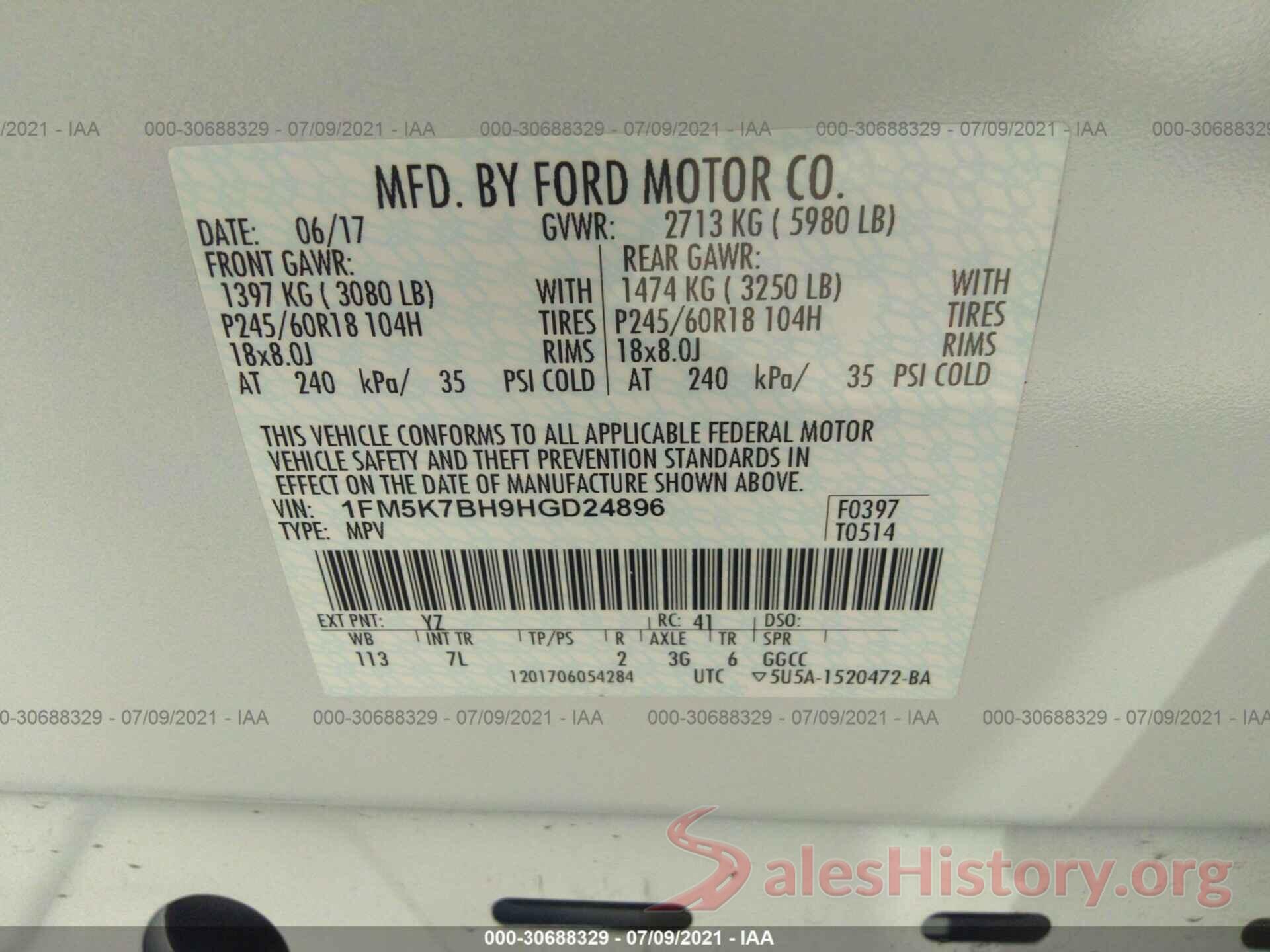 1FM5K7BH9HGD24896 2017 FORD EXPLORER