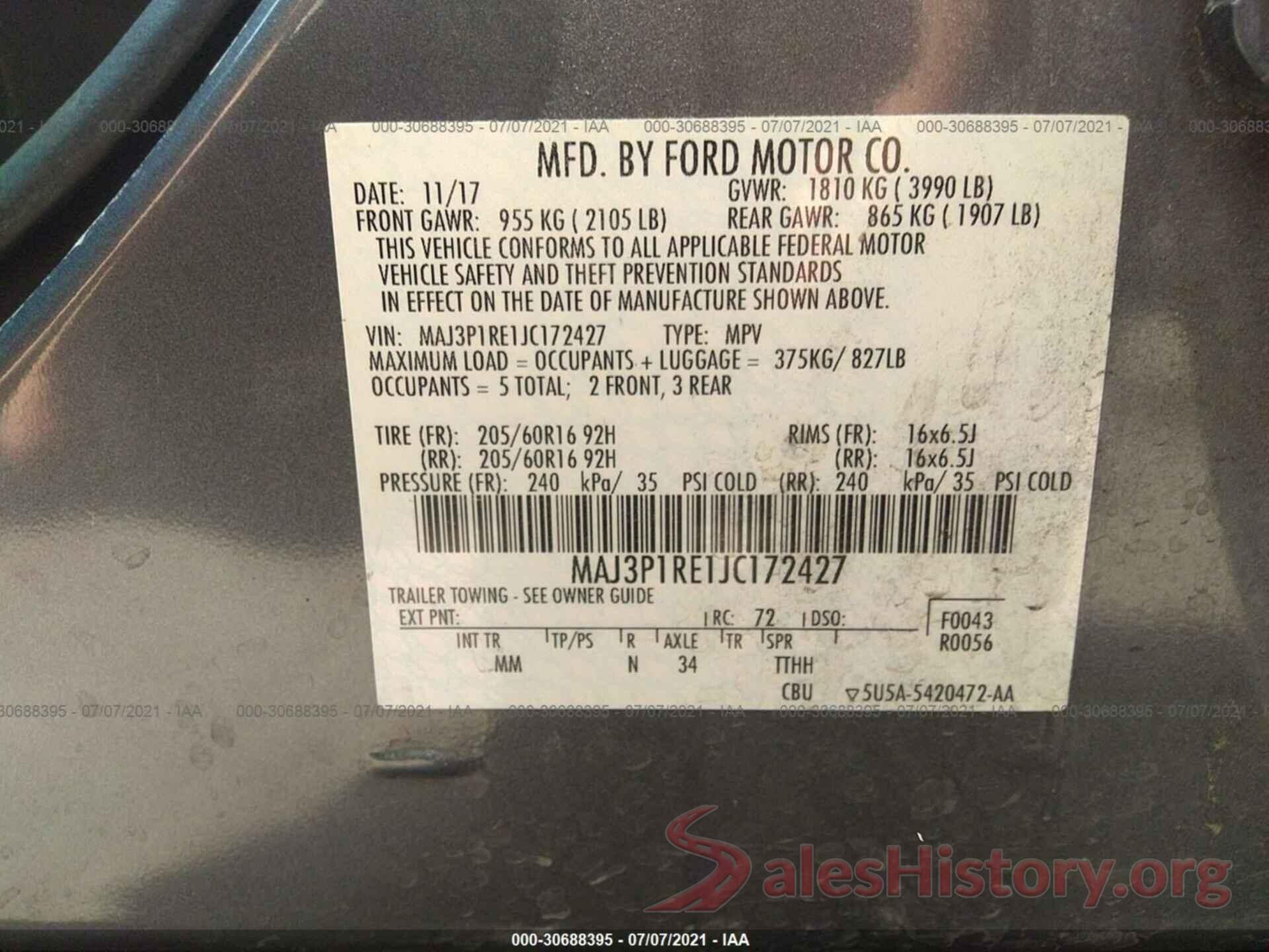 MAJ3P1RE1JC172427 2018 FORD ECOSPORT