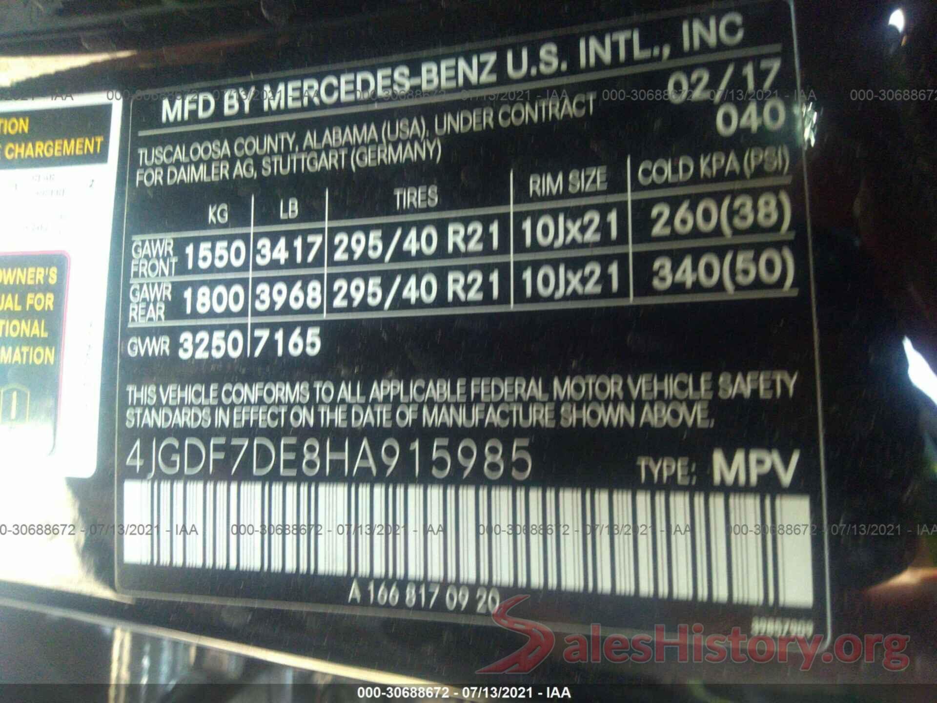 4JGDF7DE8HA915985 2017 MERCEDES-BENZ GLS