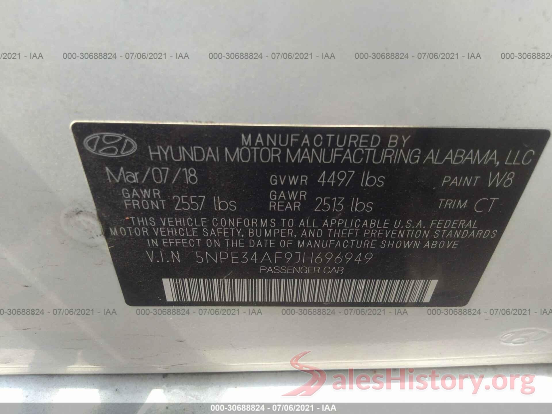 5NPE34AF9JH696949 2018 HYUNDAI SONATA