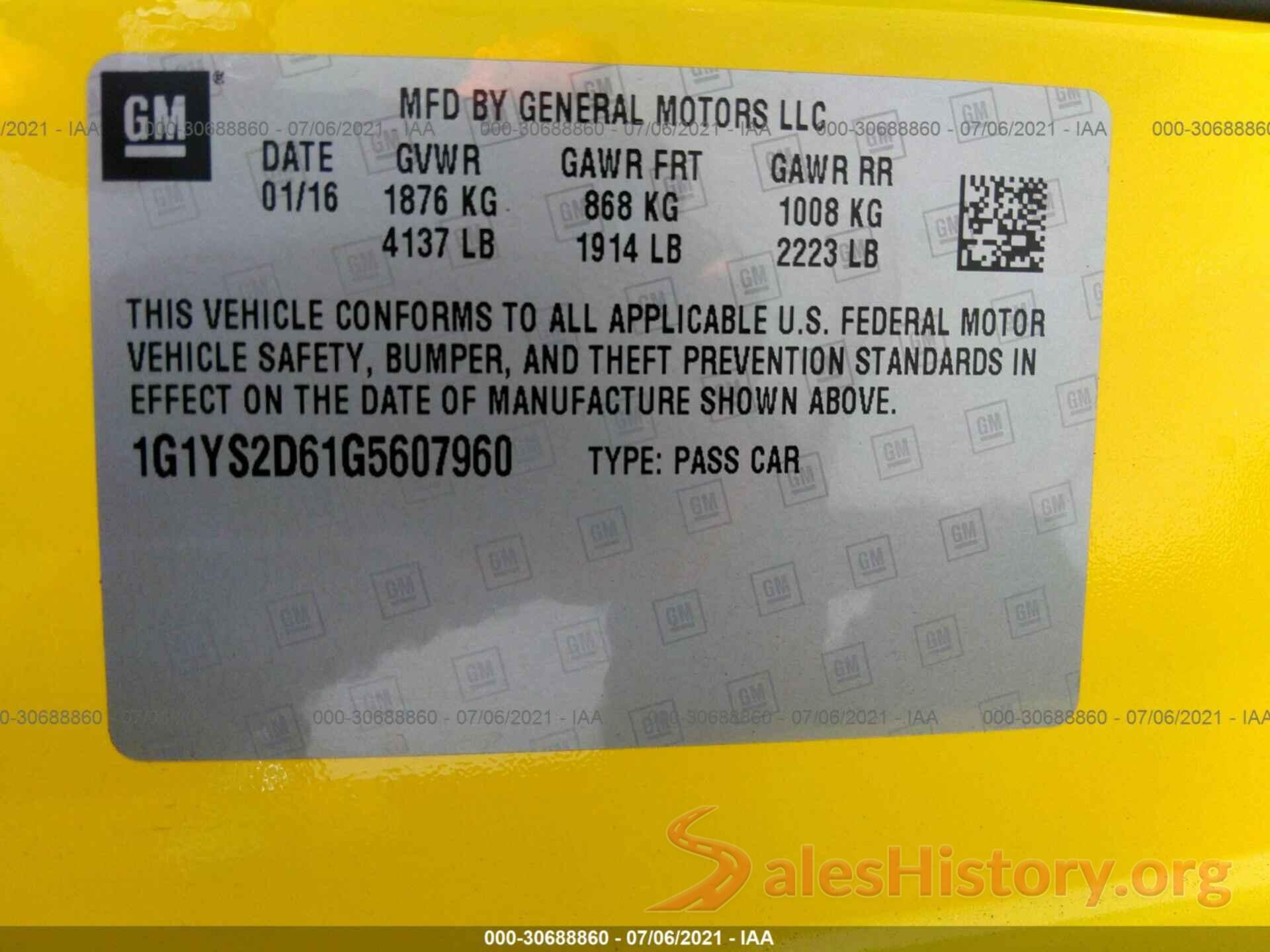 1G1YS2D61G5607960 2016 CHEVROLET CORVETTE