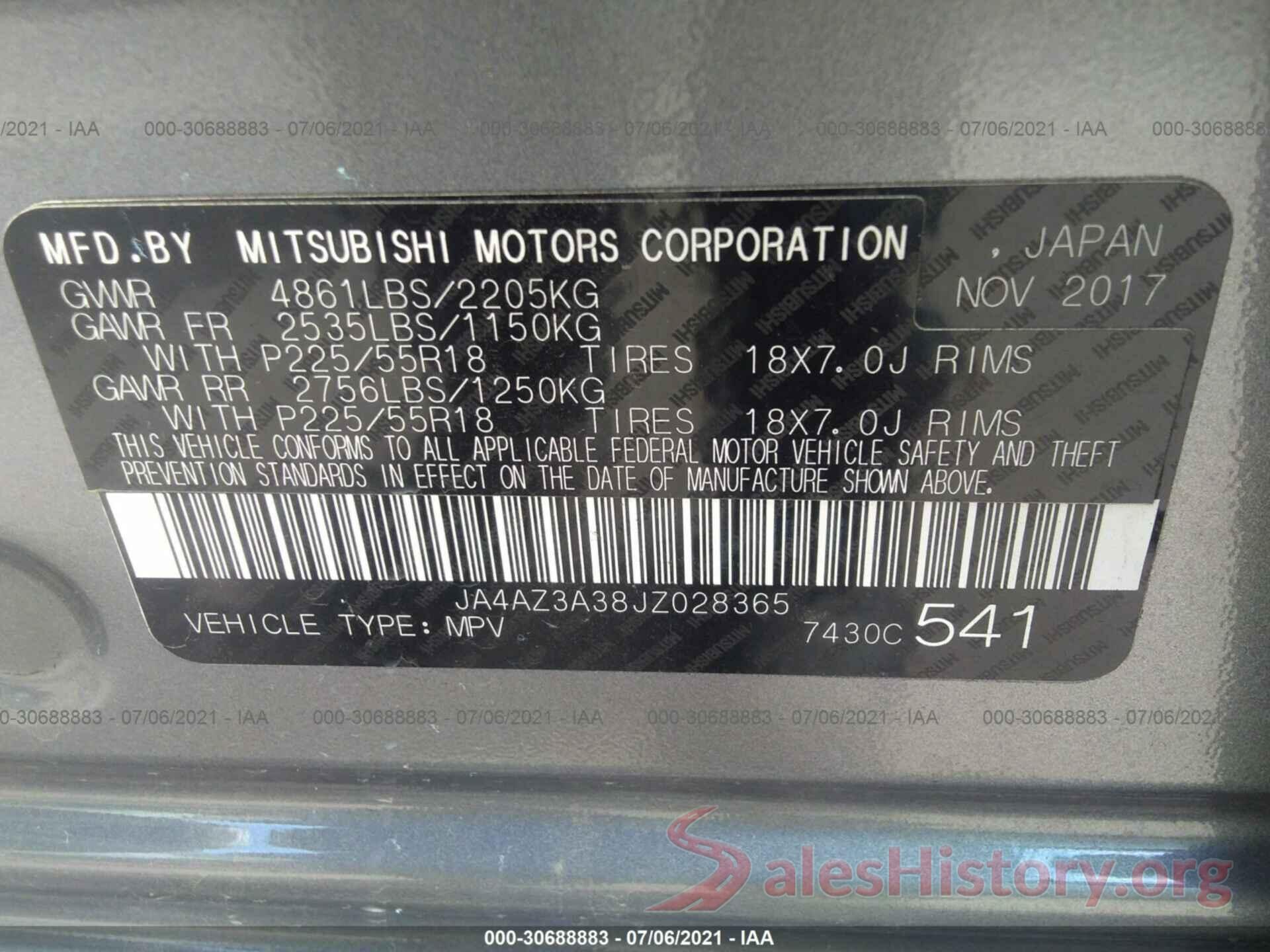 JA4AZ3A38JZ028365 2018 MITSUBISHI OUTLANDER