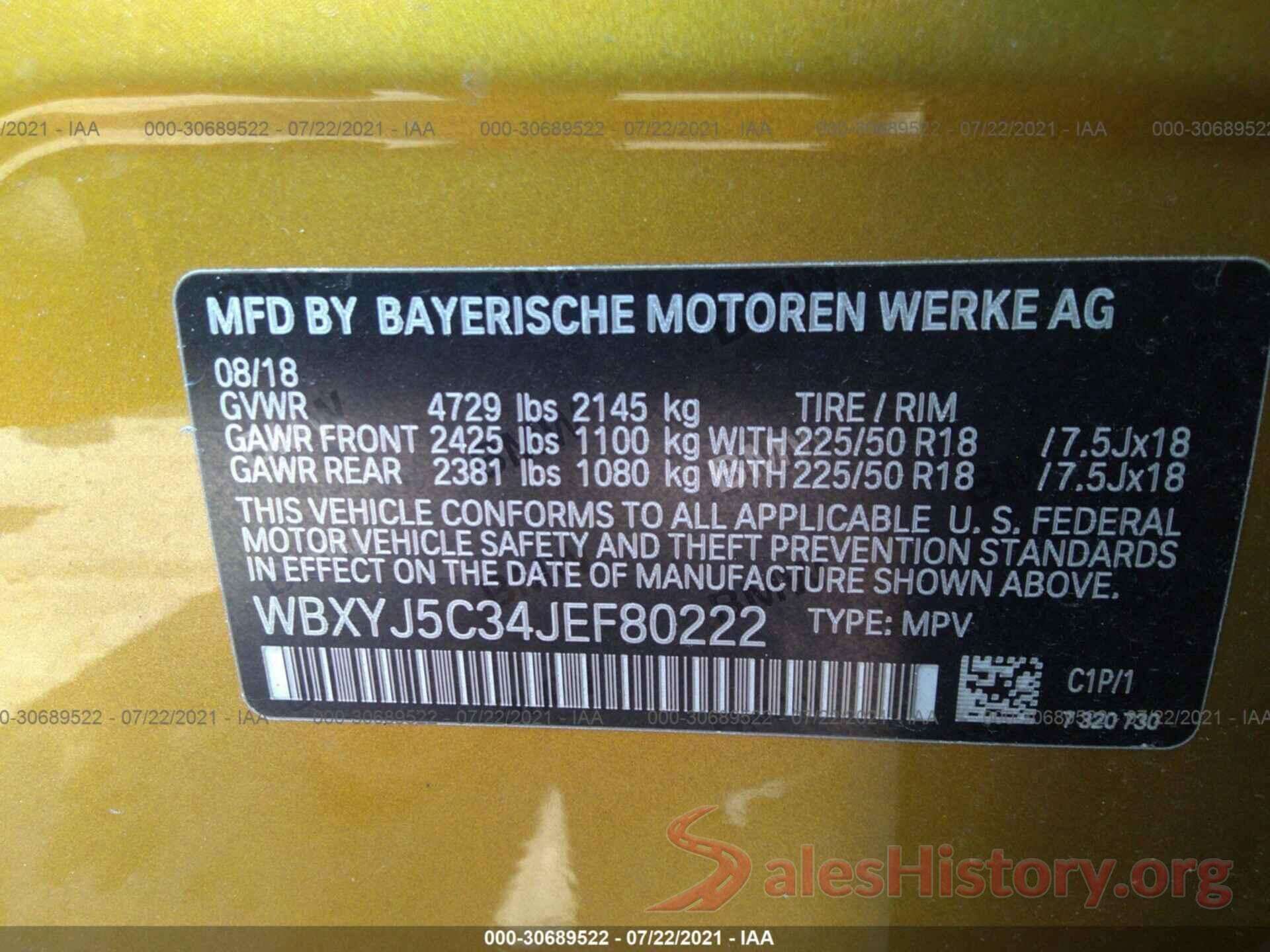 WBXYJ5C34JEF80222 2018 BMW X2