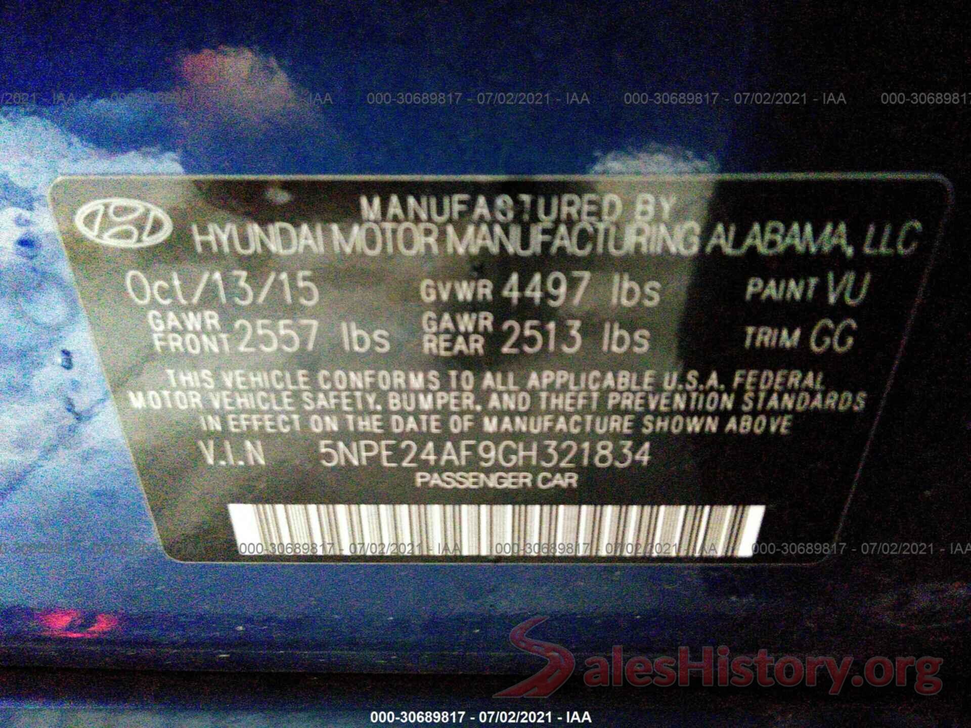 5NPE24AF9GH321834 2016 HYUNDAI SONATA