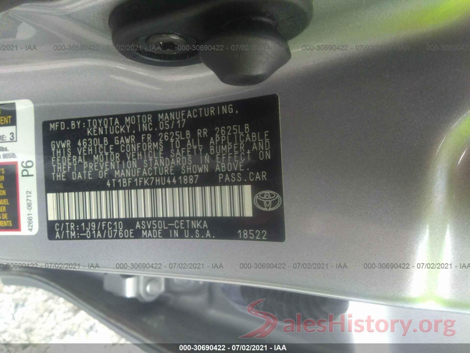 4T1BF1FK7HU441887 2017 TOYOTA CAMRY