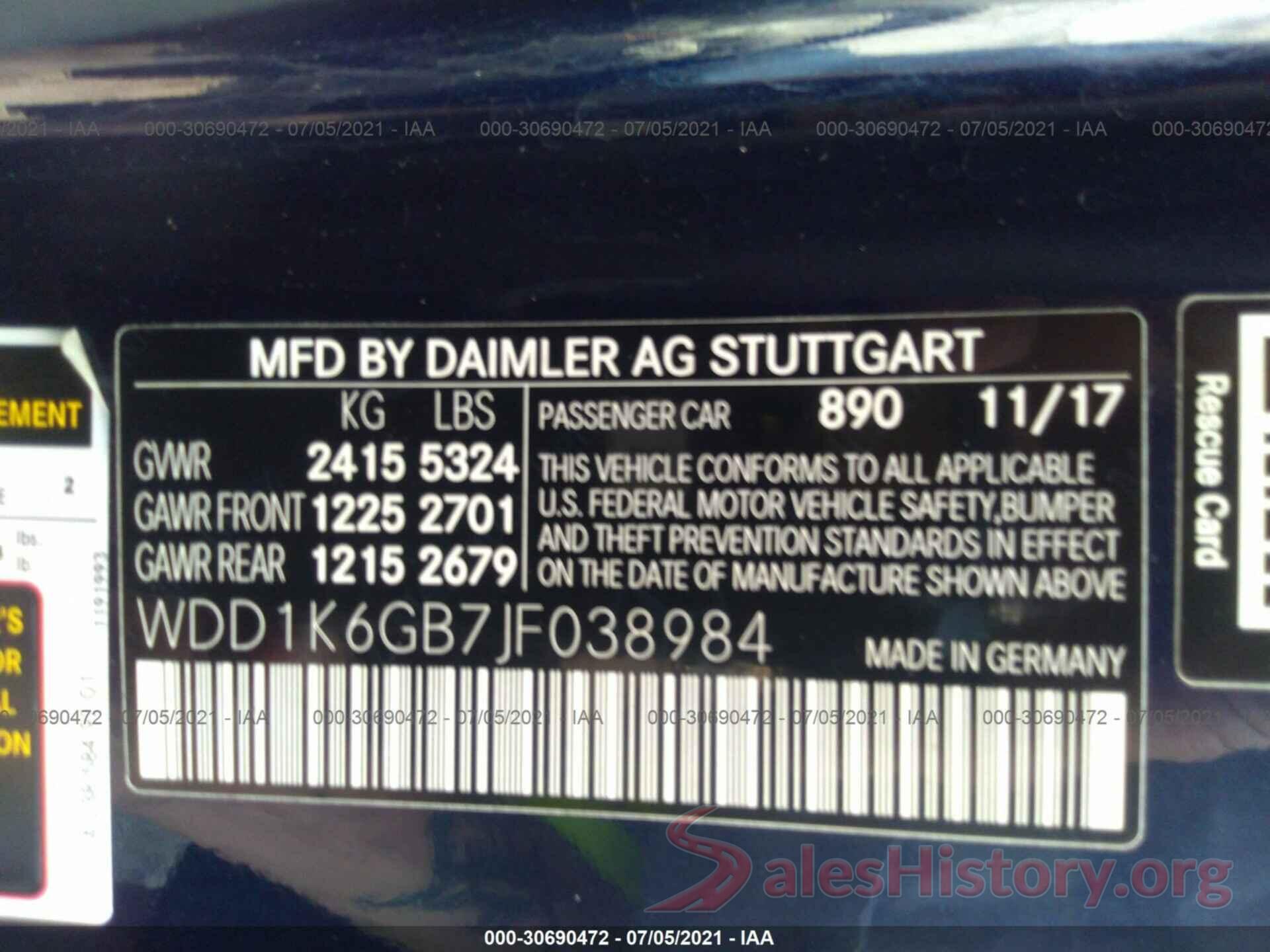 WDD1K6GB7JF038984 2018 MERCEDES-BENZ E-CLASS