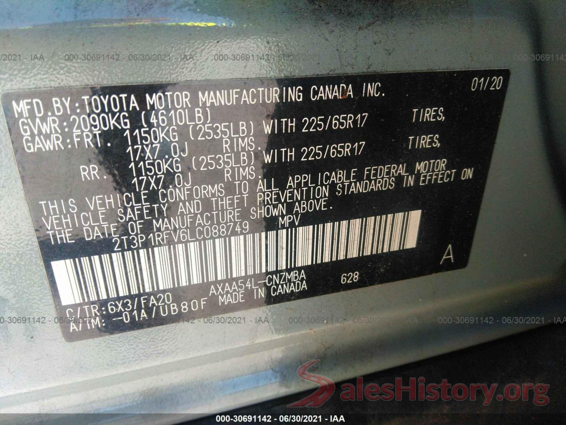 2T3P1RFV6LC088749 2020 TOYOTA RAV4