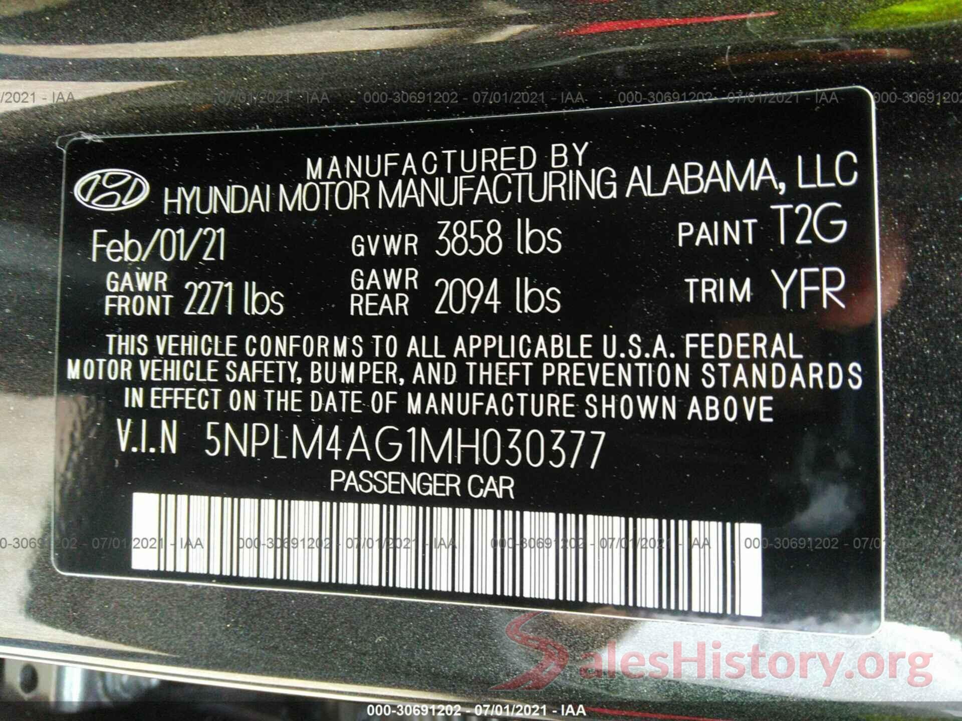 5NPLM4AG1MH030377 2021 HYUNDAI ELANTRA