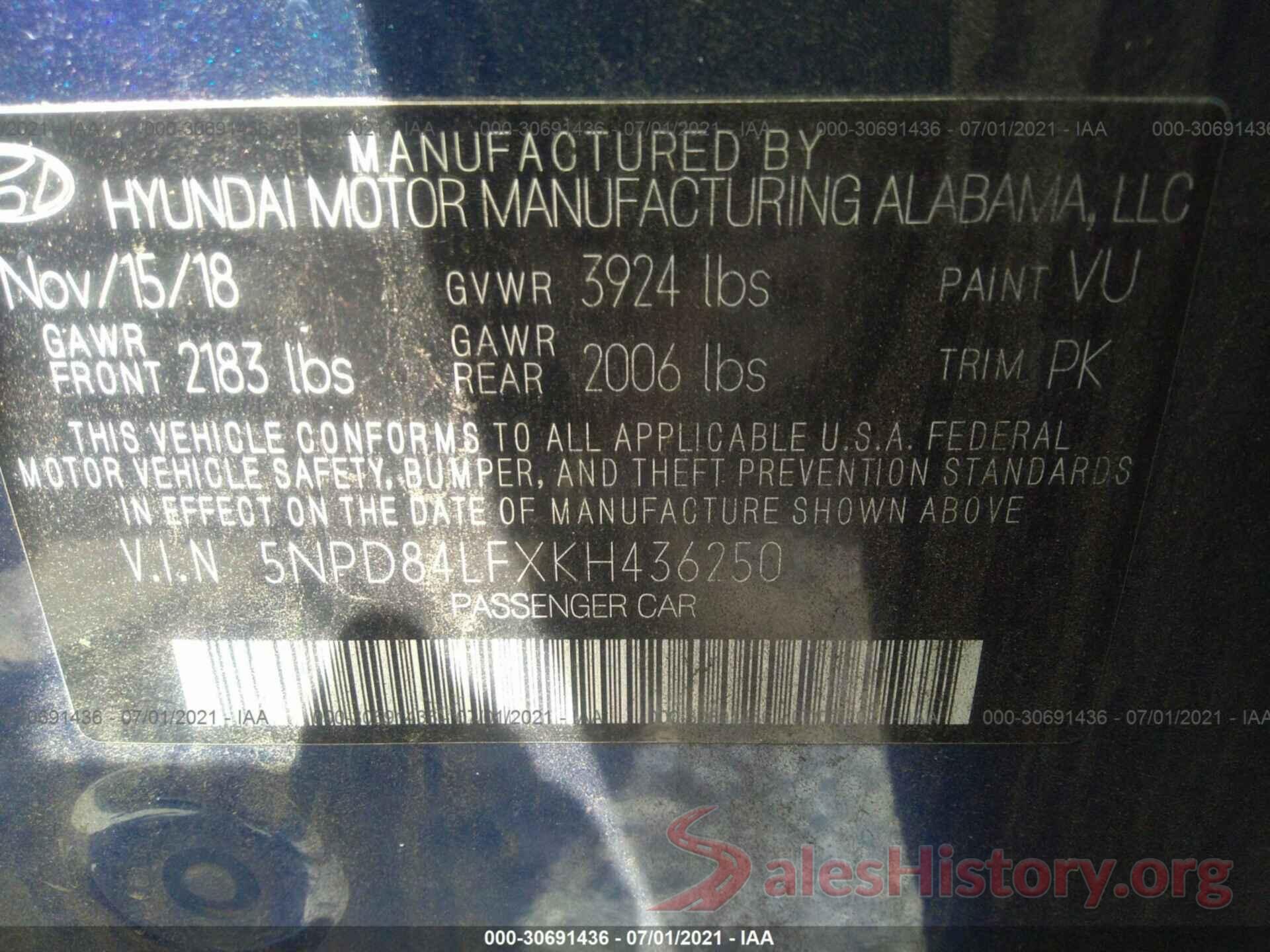 5NPD84LFXKH436250 2019 HYUNDAI ELANTRA