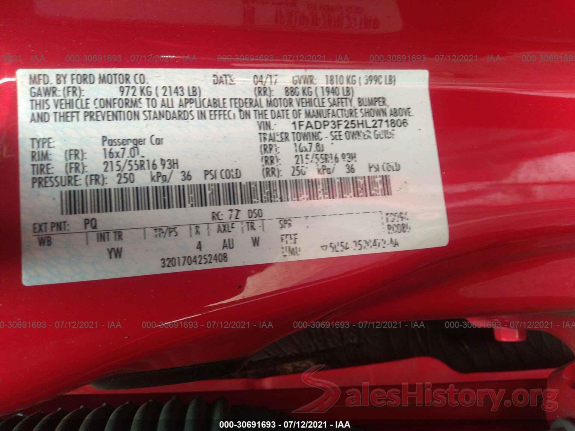 1FADP3F25HL271806 2017 FORD FOCUS