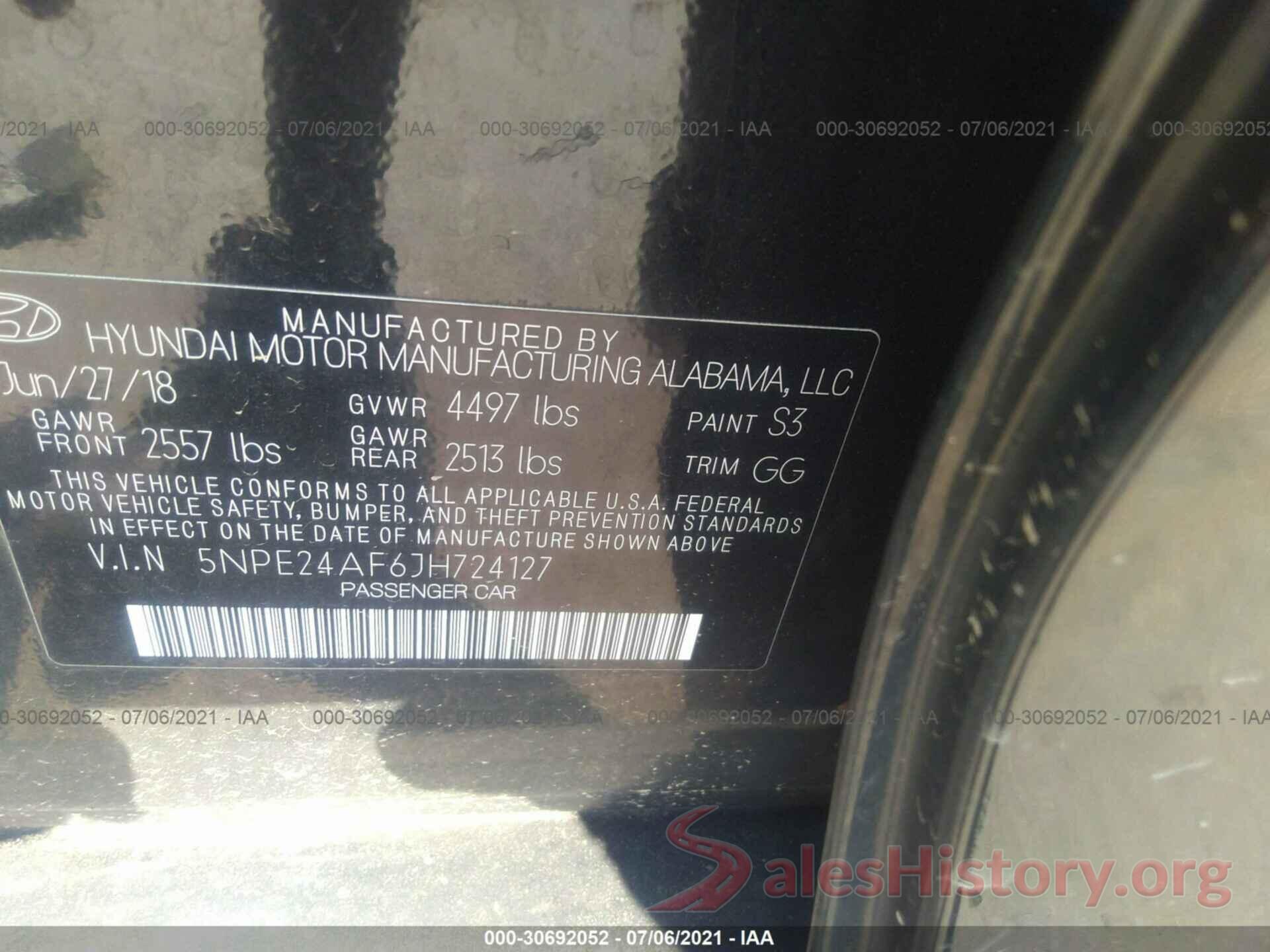 5NPE24AF6JH724127 2018 HYUNDAI SONATA