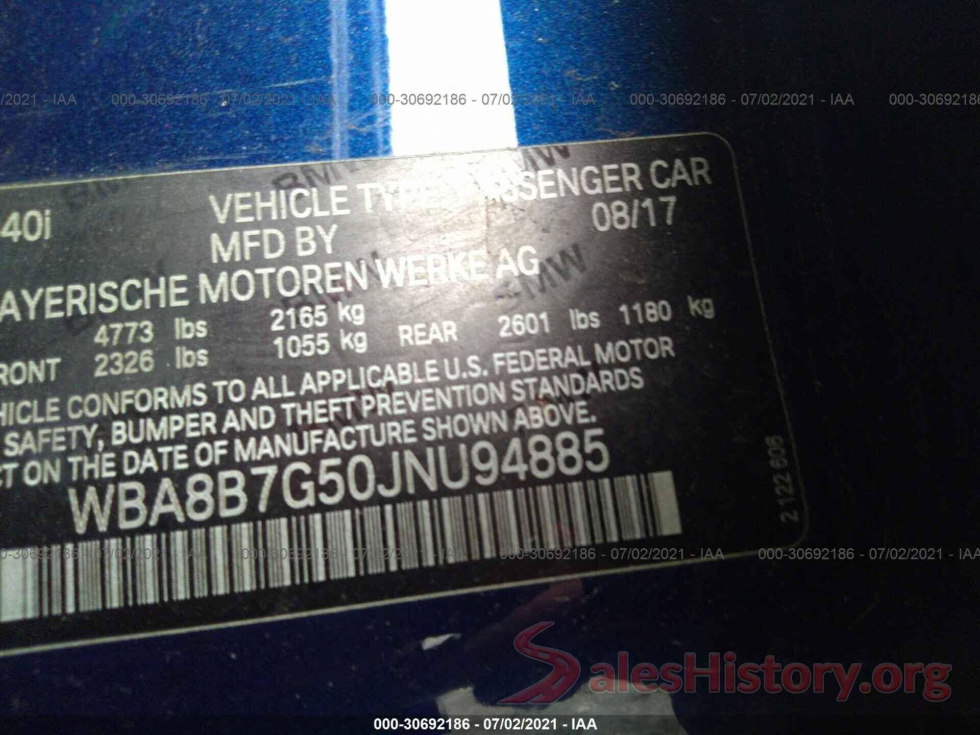 WBA8B7G50JNU94885 2018 BMW 3 SERIES