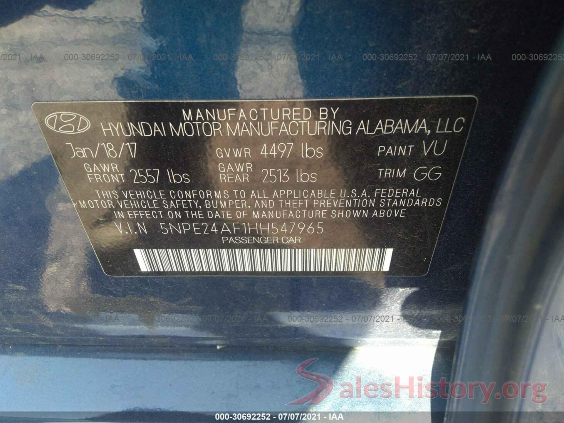 5NPE24AF1HH547965 2017 HYUNDAI SONATA