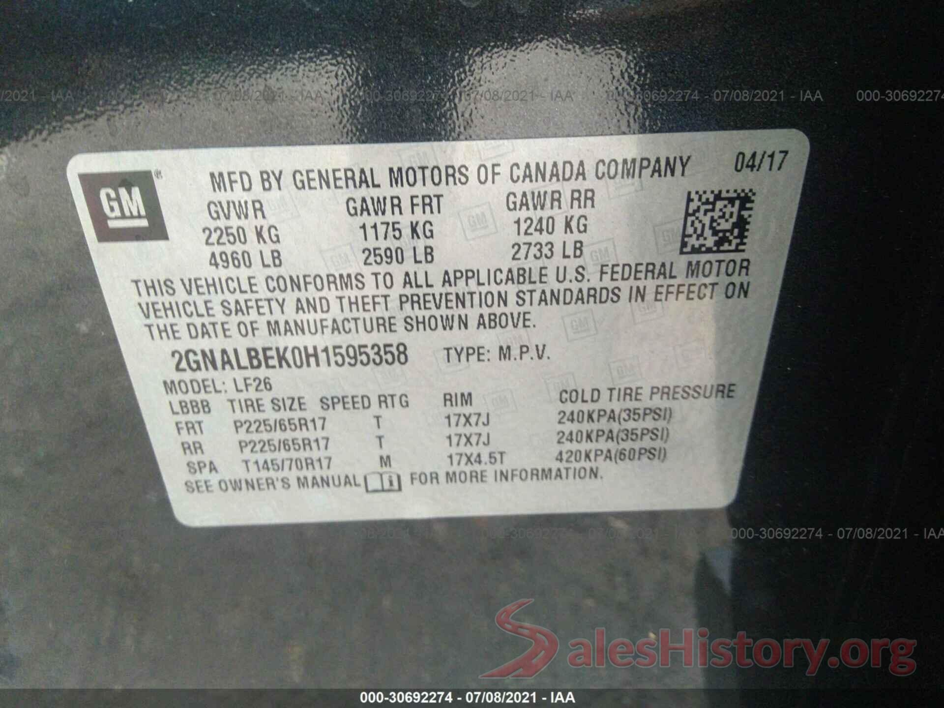 2GNALBEK0H1595358 2017 CHEVROLET EQUINOX