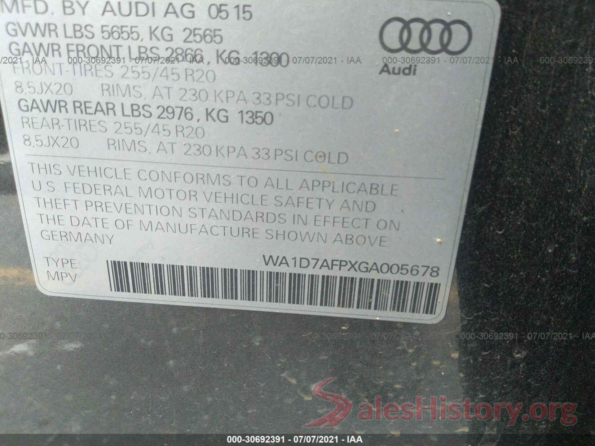 WA1D7AFPXGA005678 2016 AUDI Q5