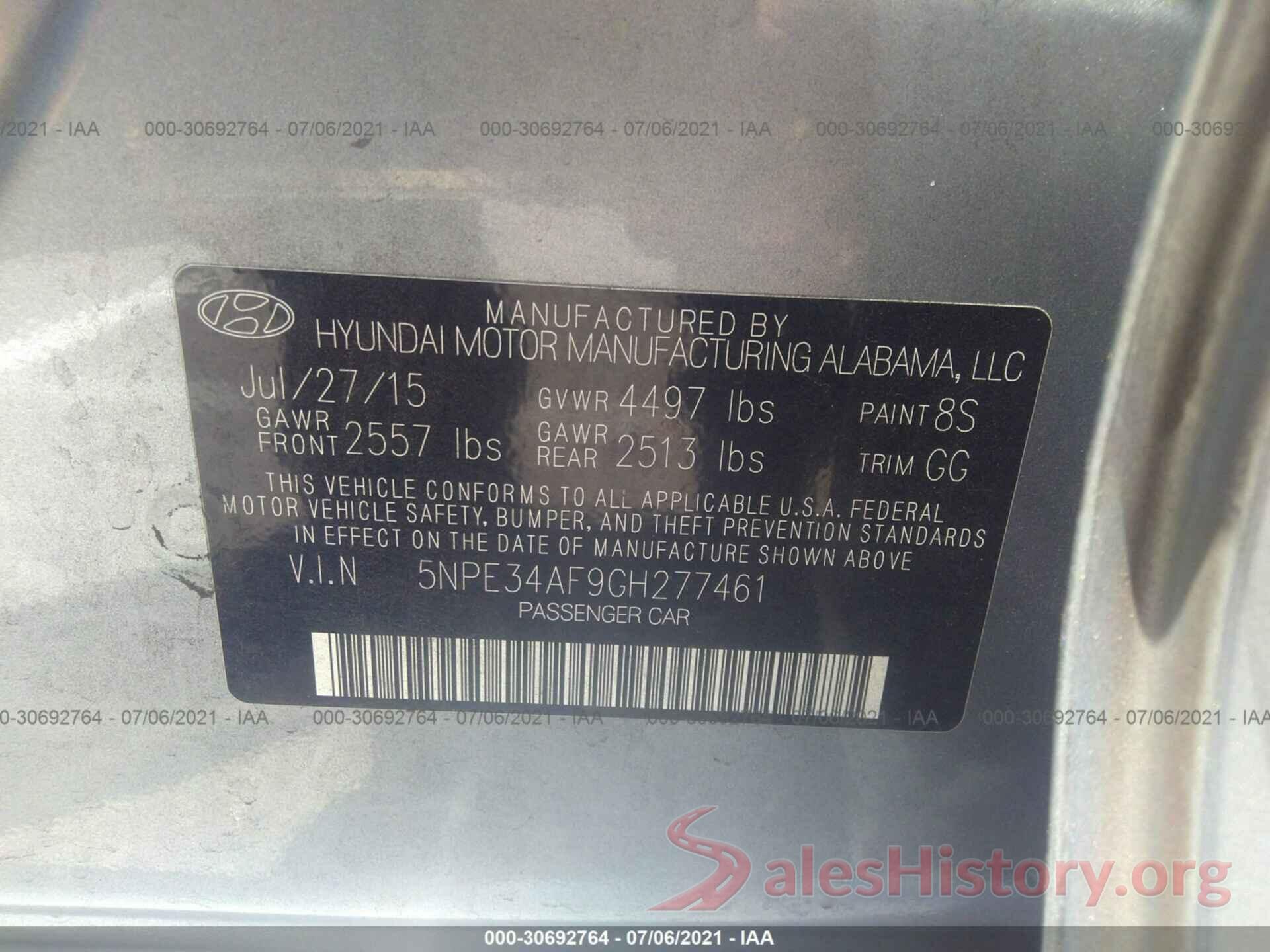 5NPE34AF9GH277461 2016 HYUNDAI SONATA