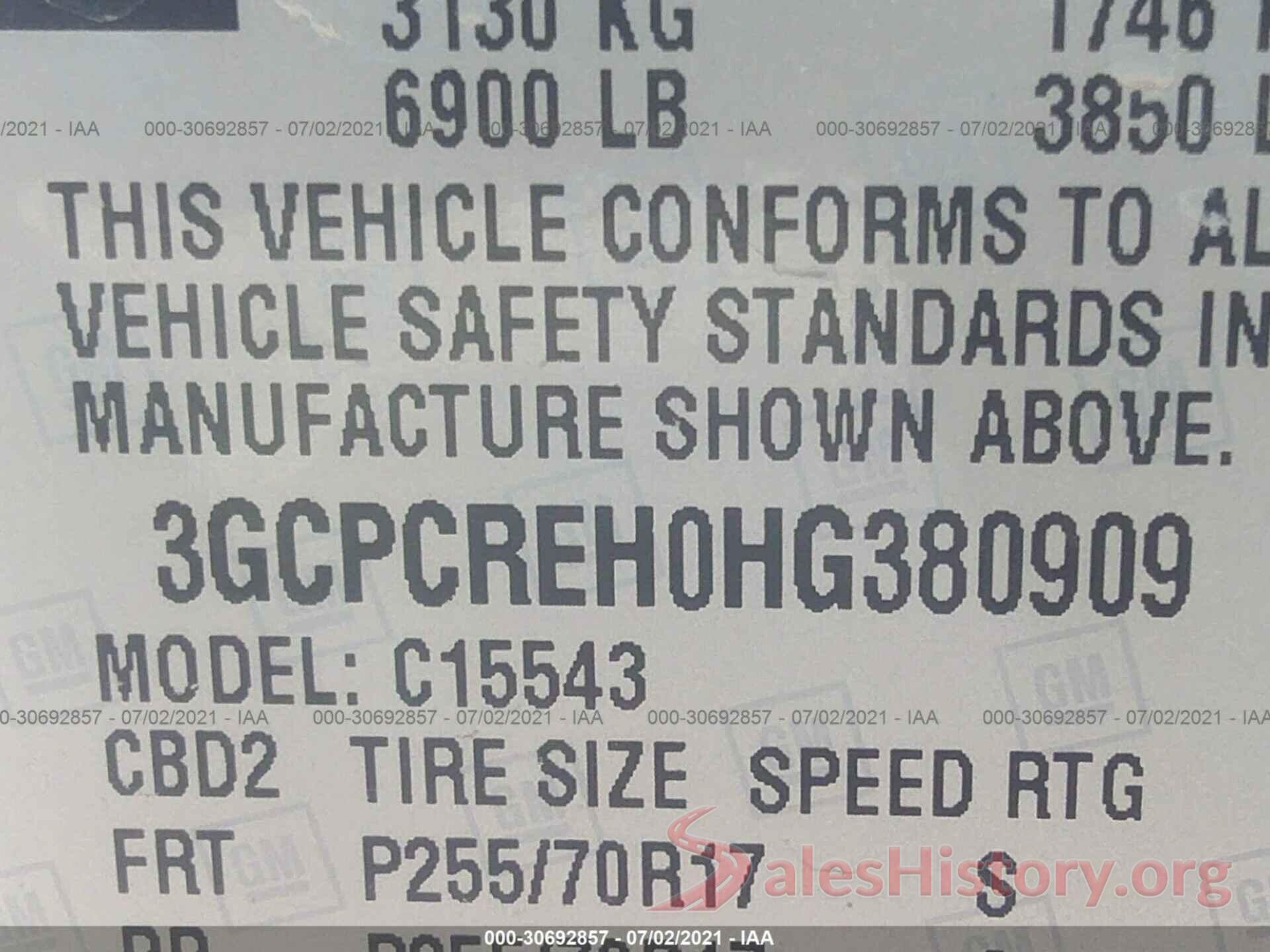 3GCPCREH0HG380909 2017 CHEVROLET SILVERADO 1500