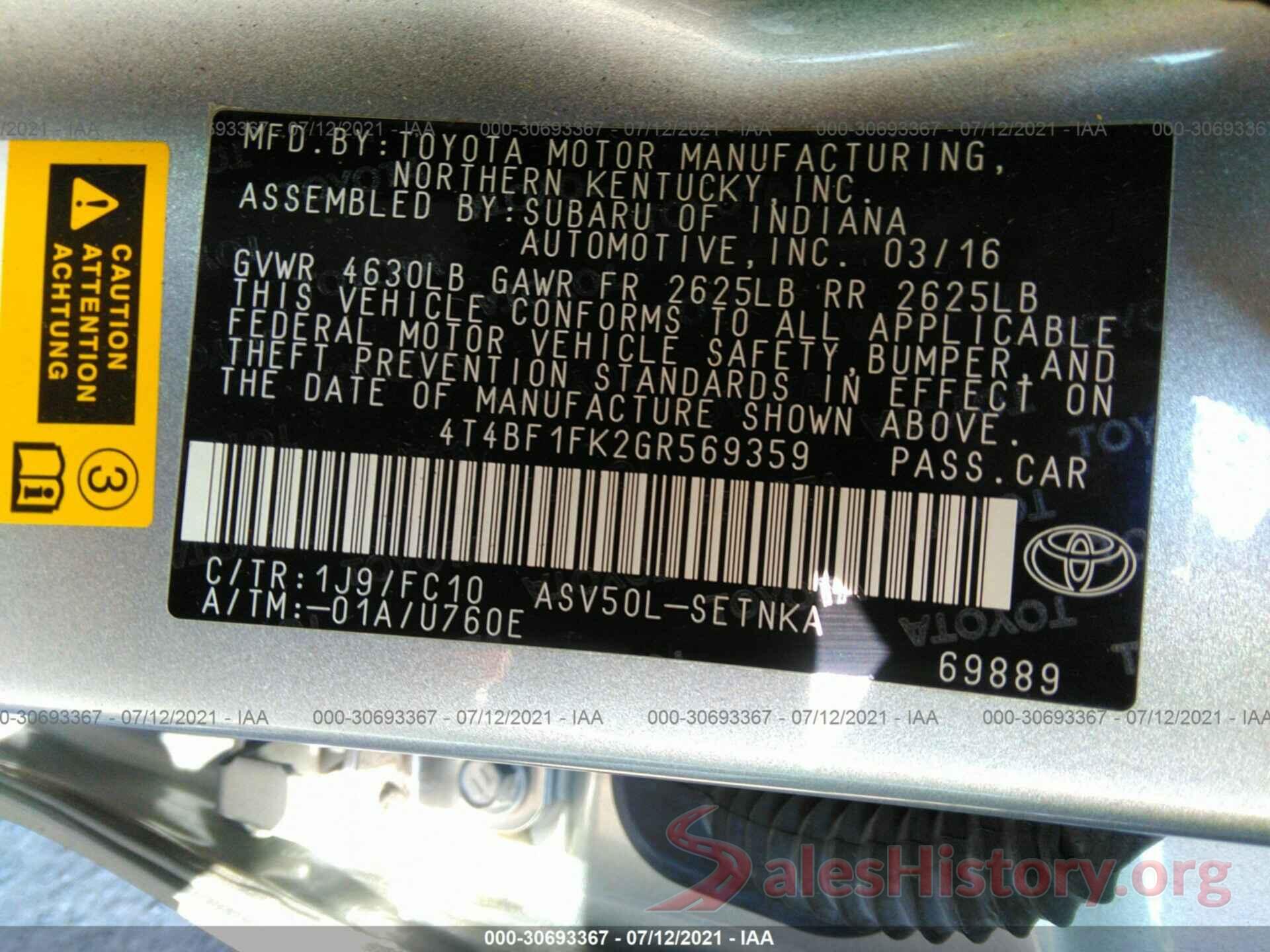 4T4BF1FK2GR569359 2016 TOYOTA CAMRY