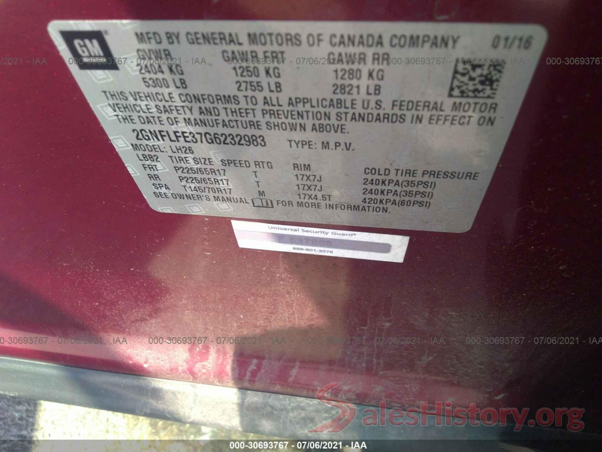 2GNFLFE37G6232983 2016 CHEVROLET EQUINOX