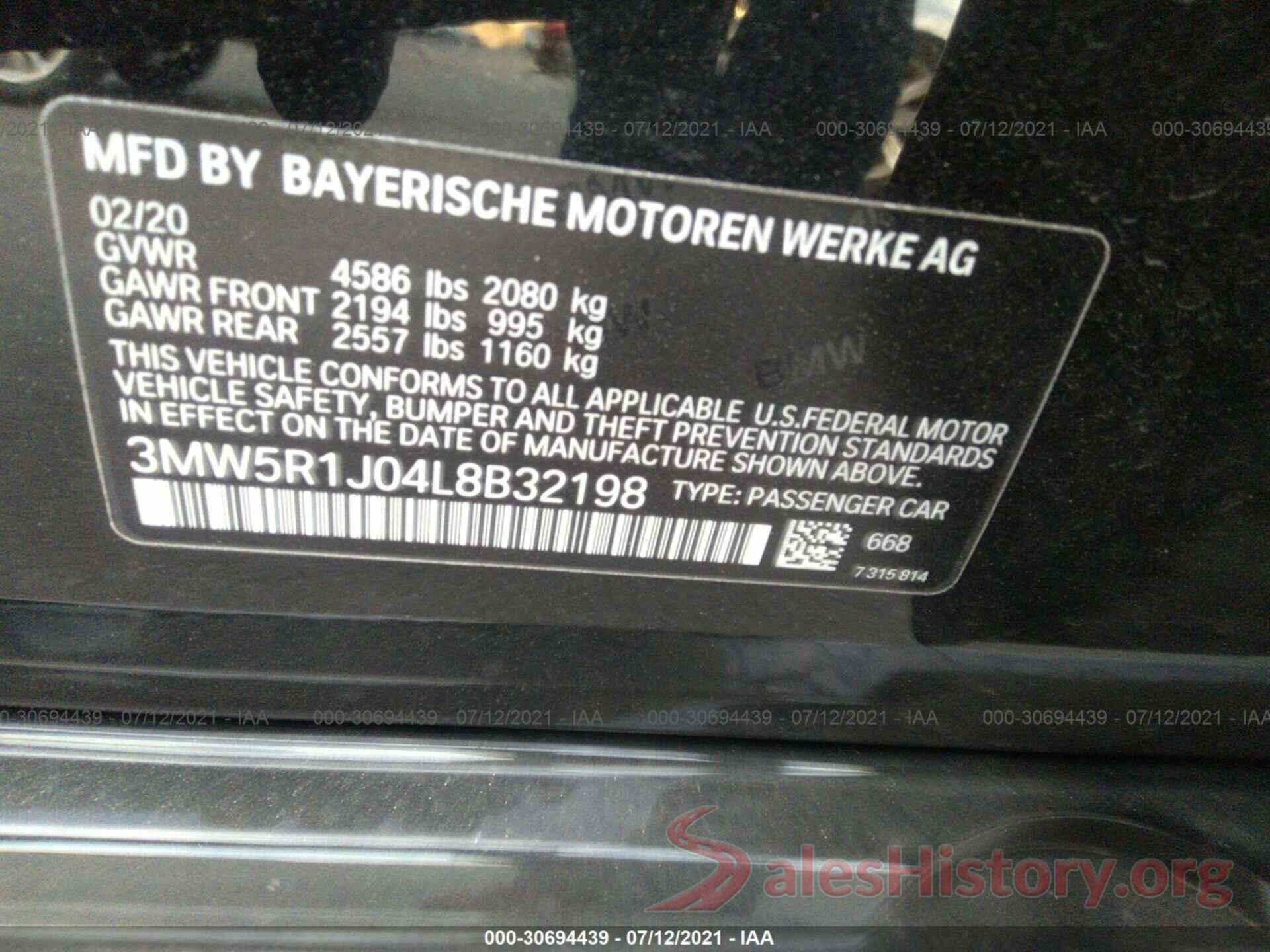 3MW5R1J04L8B32198 2020 BMW 3 SERIES