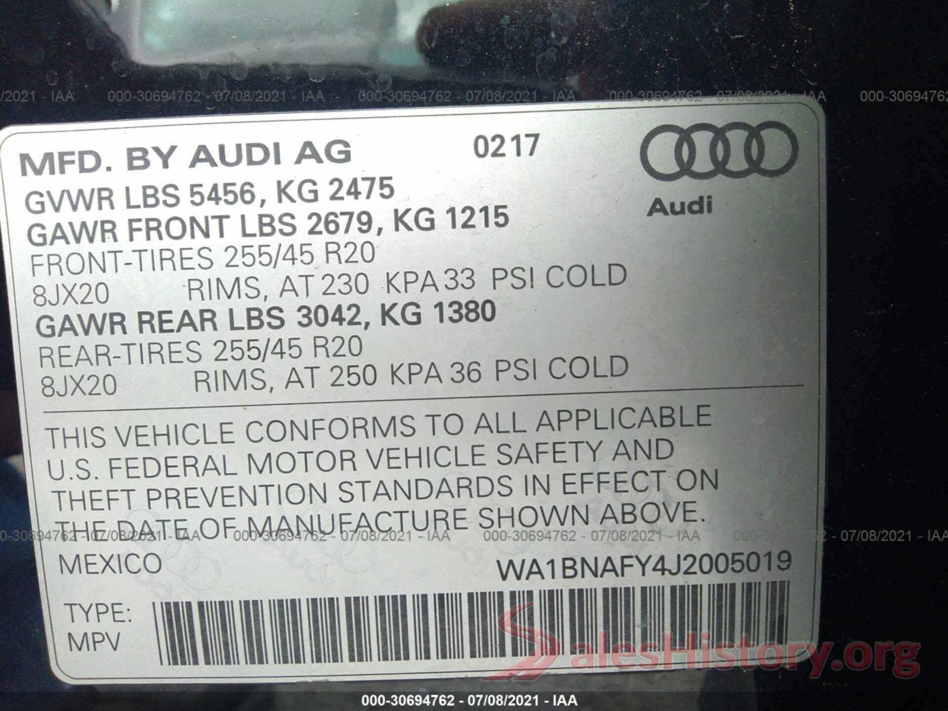 WA1BNAFY4J2005019 2018 AUDI Q5