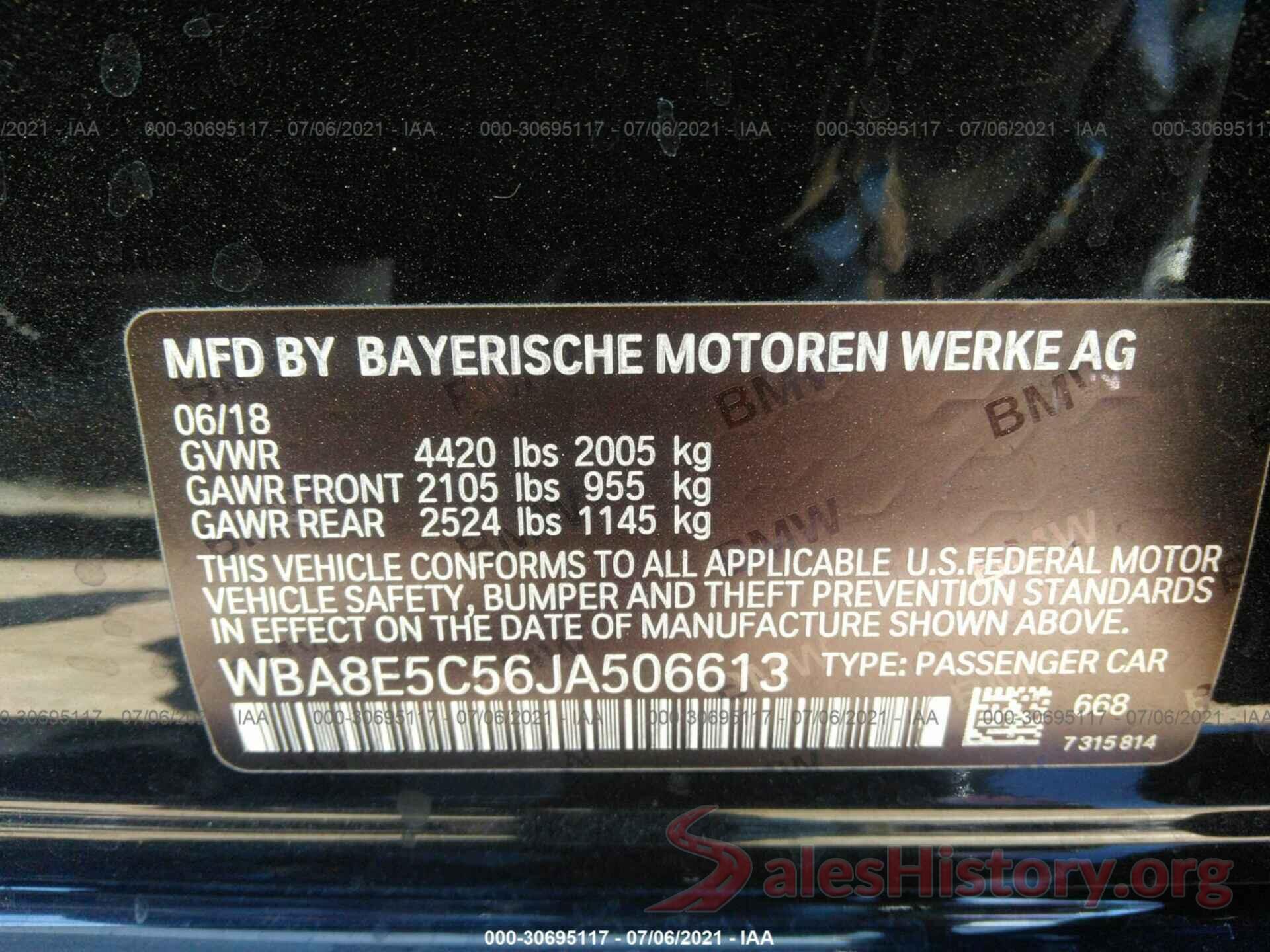 WBA8E5C56JA506613 2018 BMW 3 SERIES