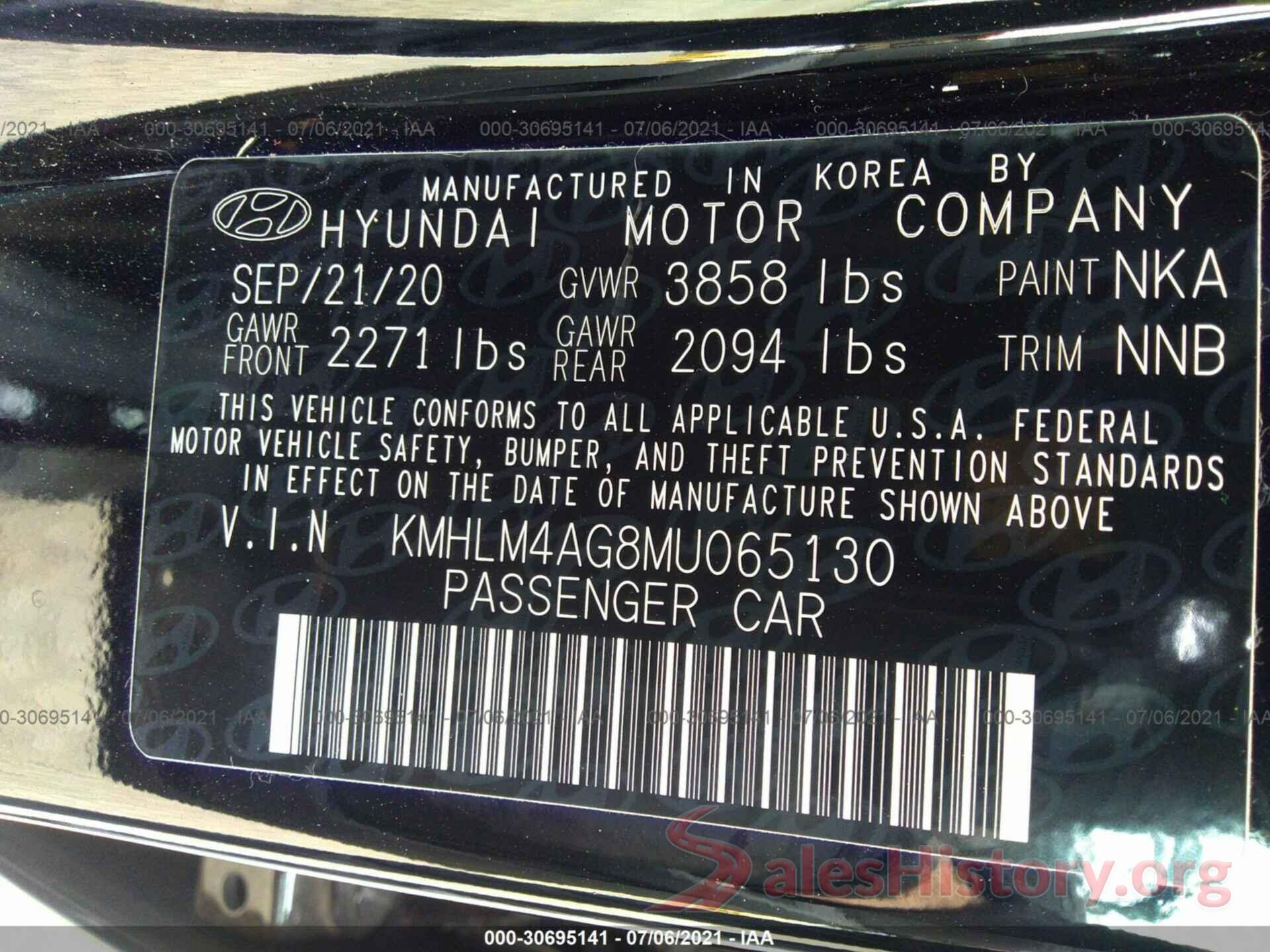 KMHLM4AG8MU065130 2021 HYUNDAI ELANTRA