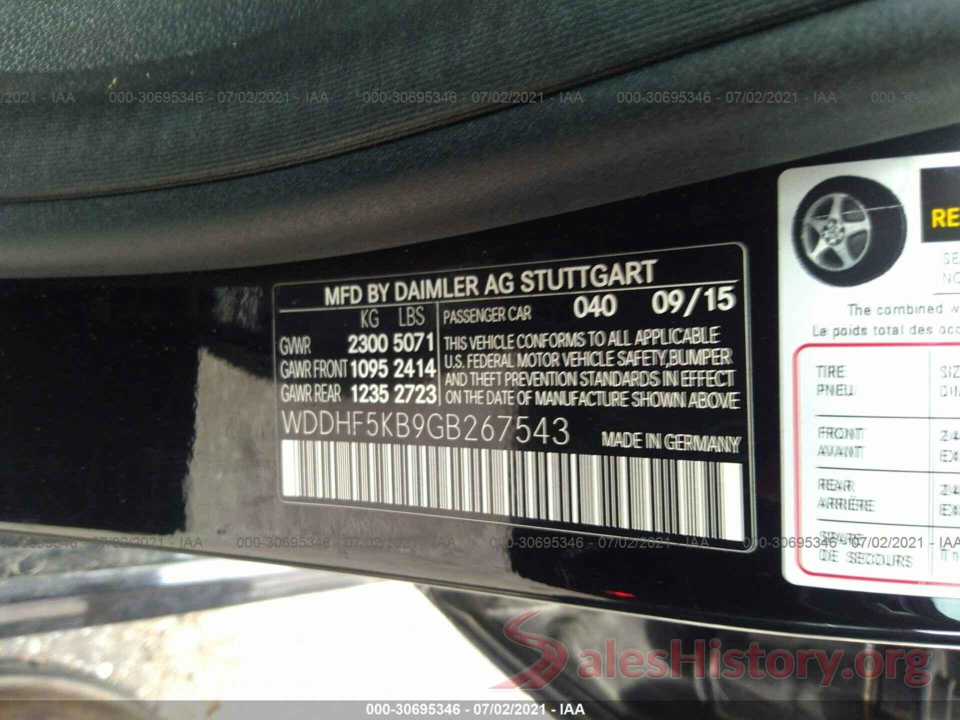 WDDHF5KB9GB267543 2016 MERCEDES-BENZ E-CLASS