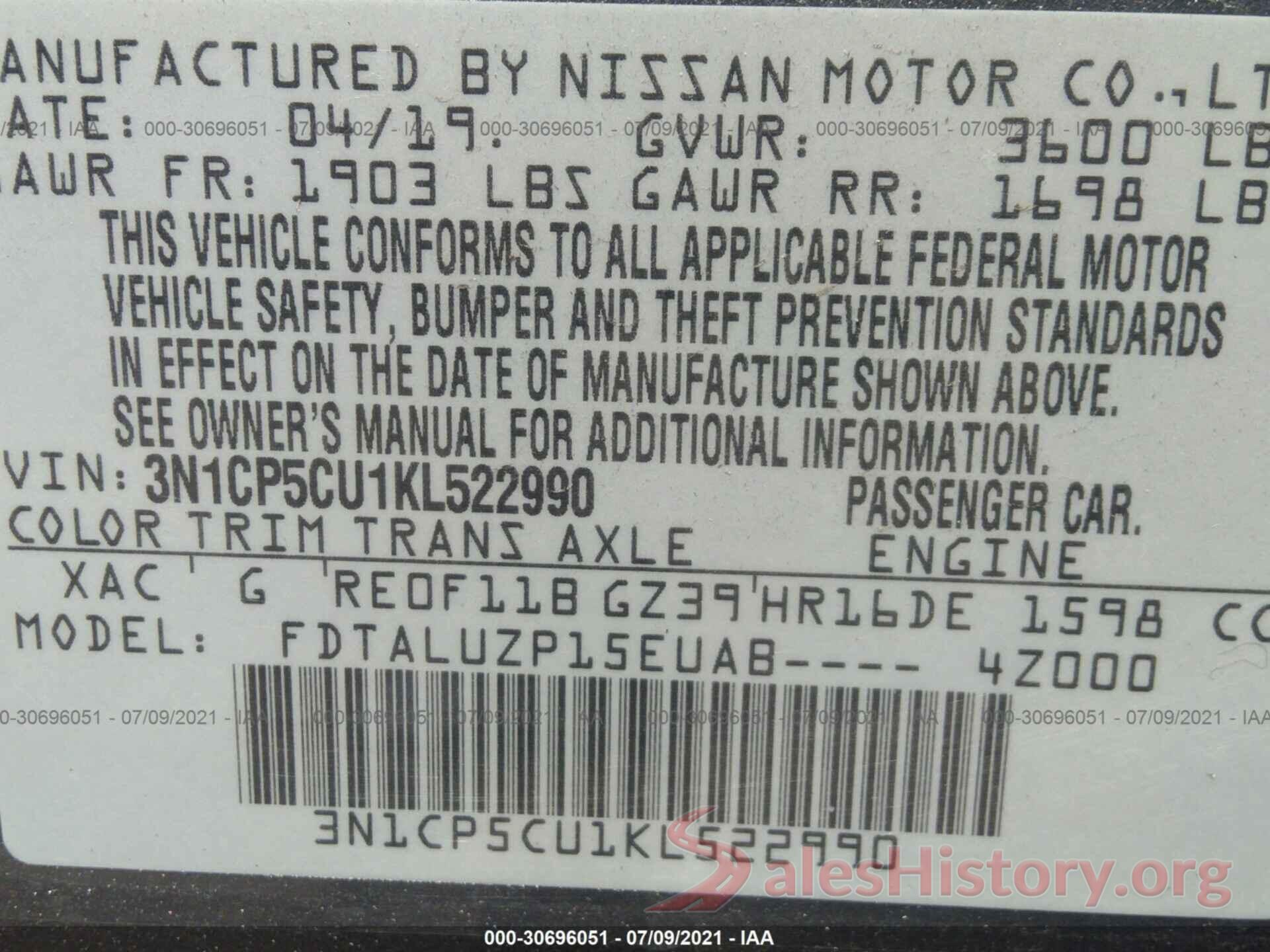 3N1CP5CU1KL522990 2019 NISSAN KICKS