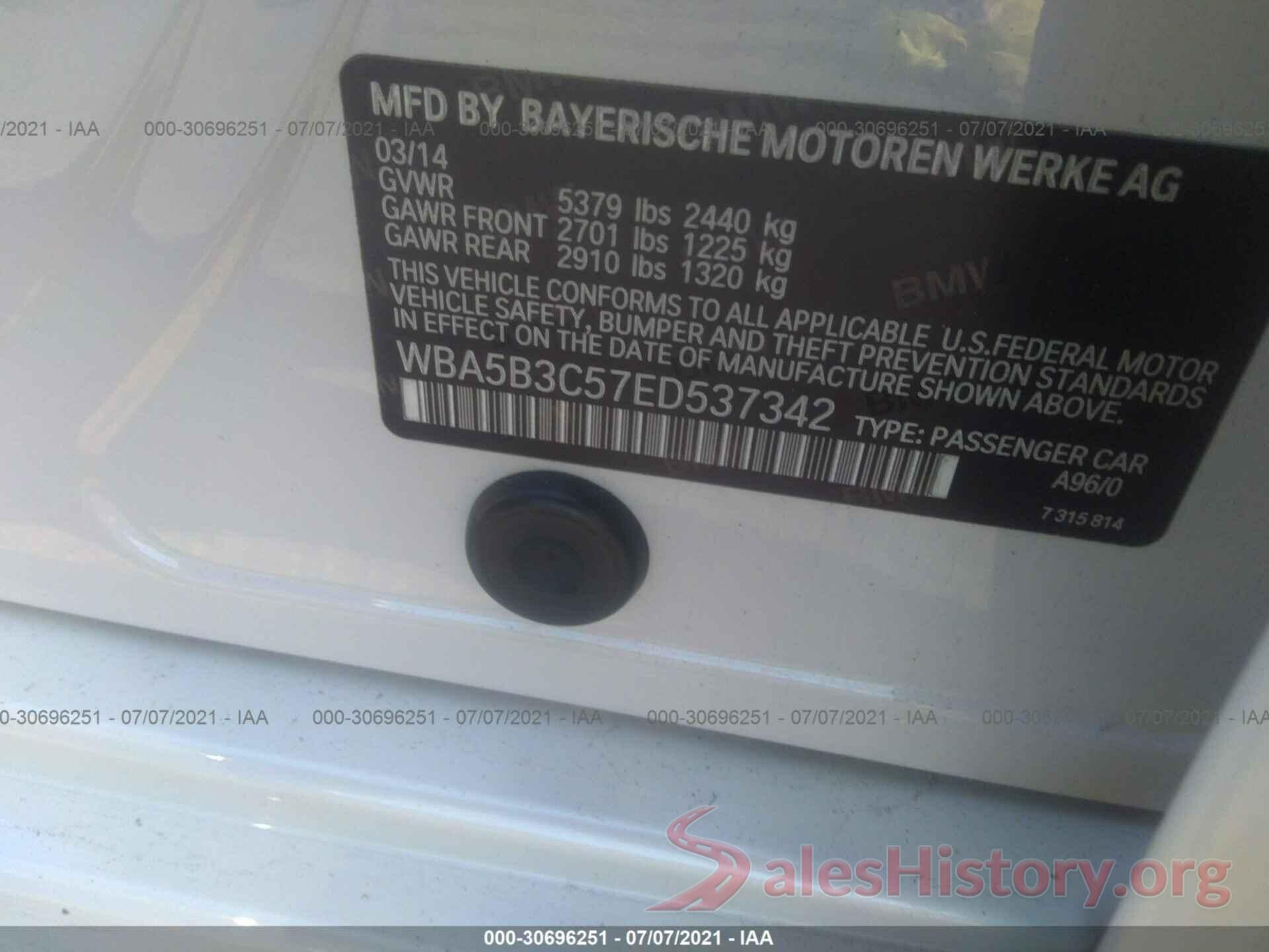 WBA5B3C57ED537342 2014 BMW 5 SERIES