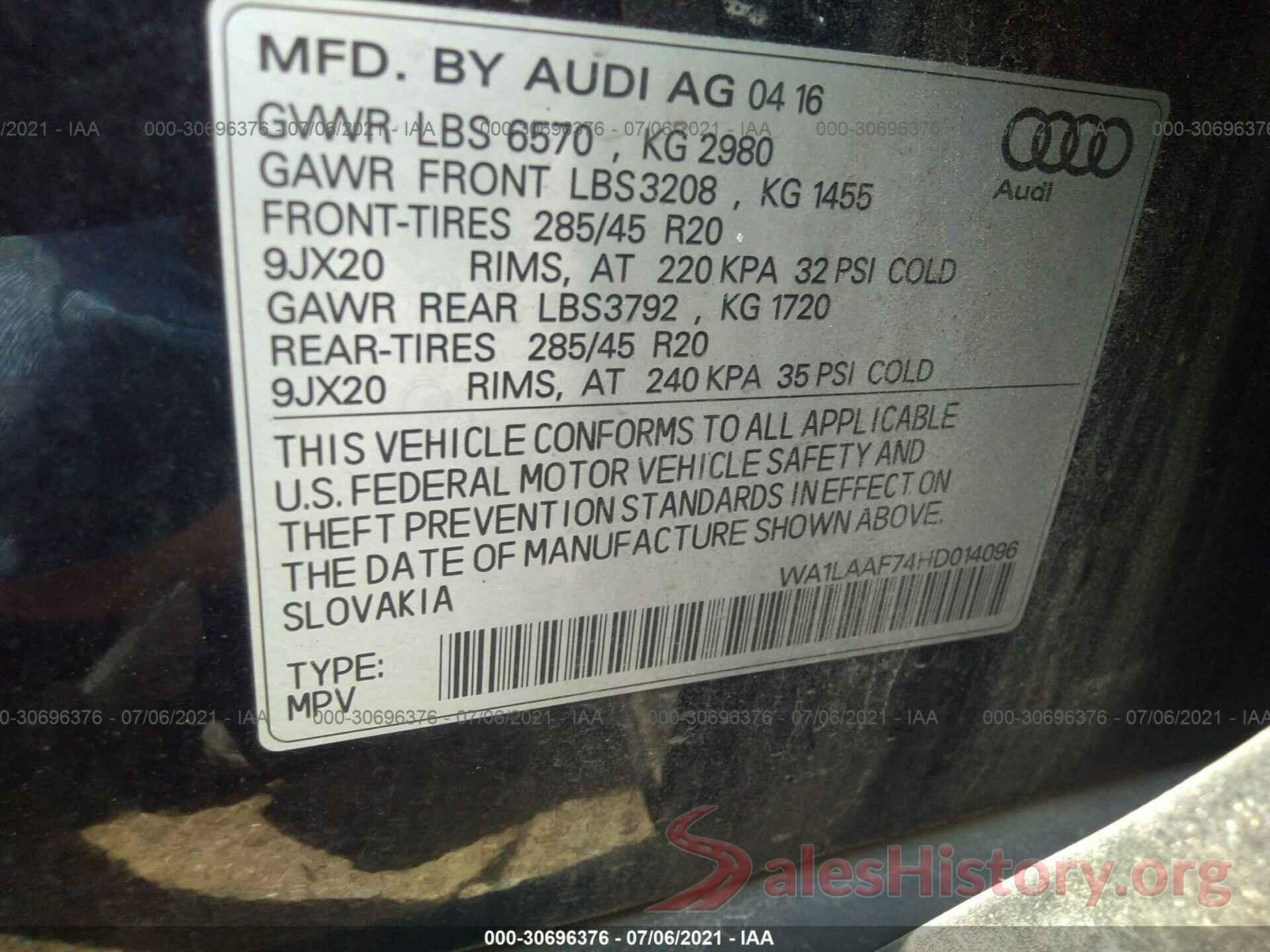 WA1LAAF74HD014096 2017 AUDI Q7