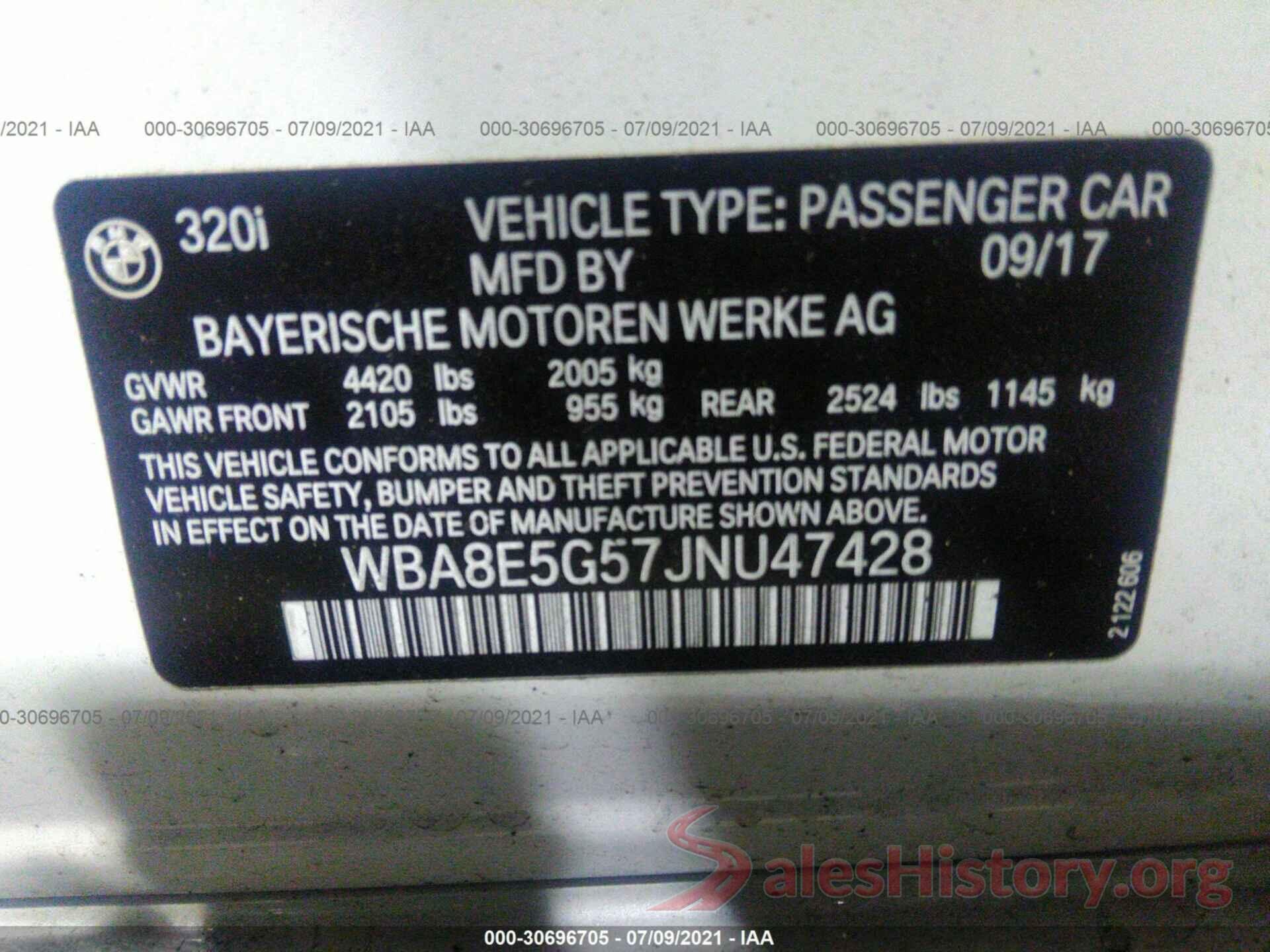 WBA8E5G57JNU47428 2018 BMW 3 SERIES