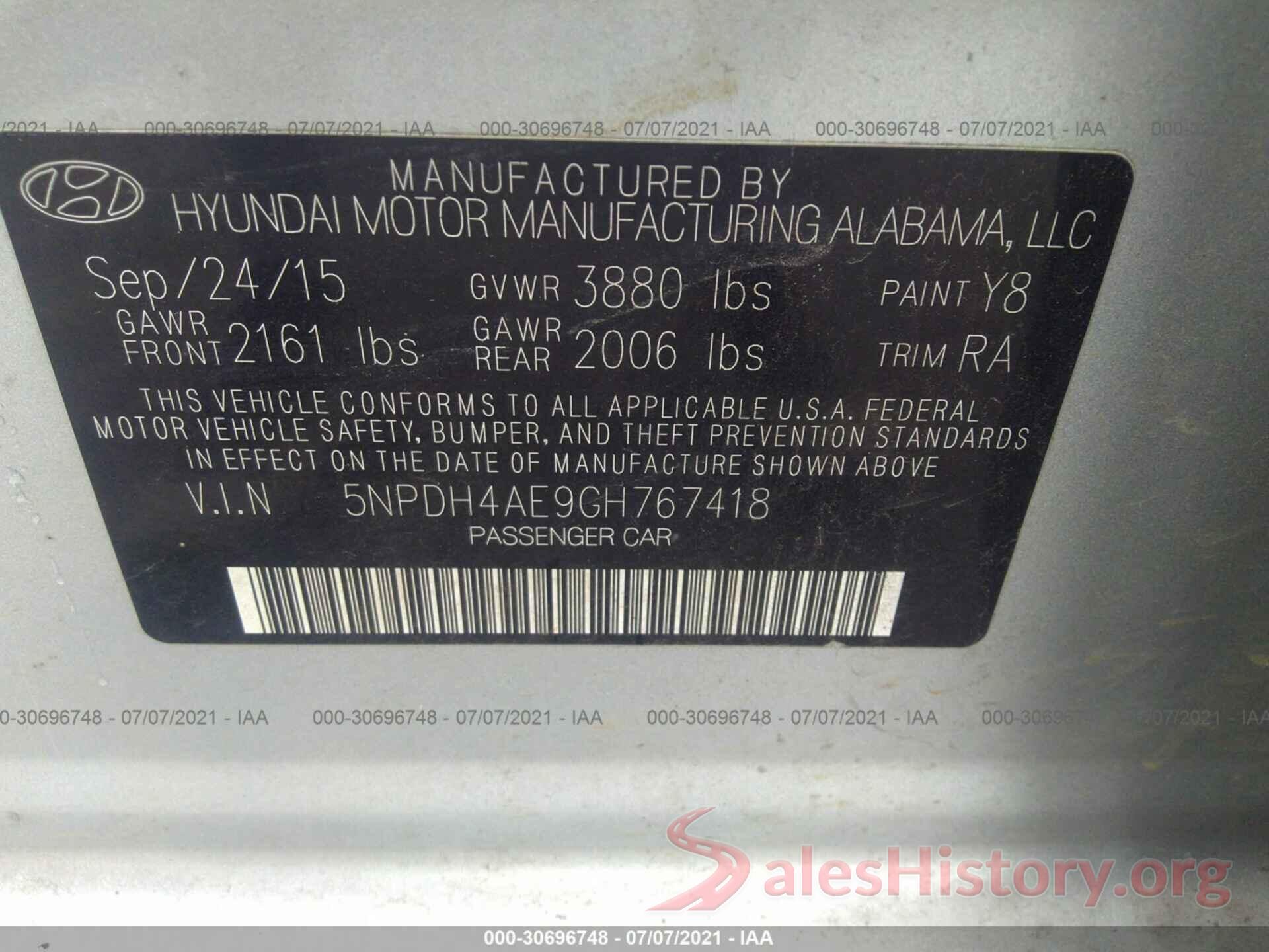 5NPDH4AE9GH767418 2016 HYUNDAI ELANTRA