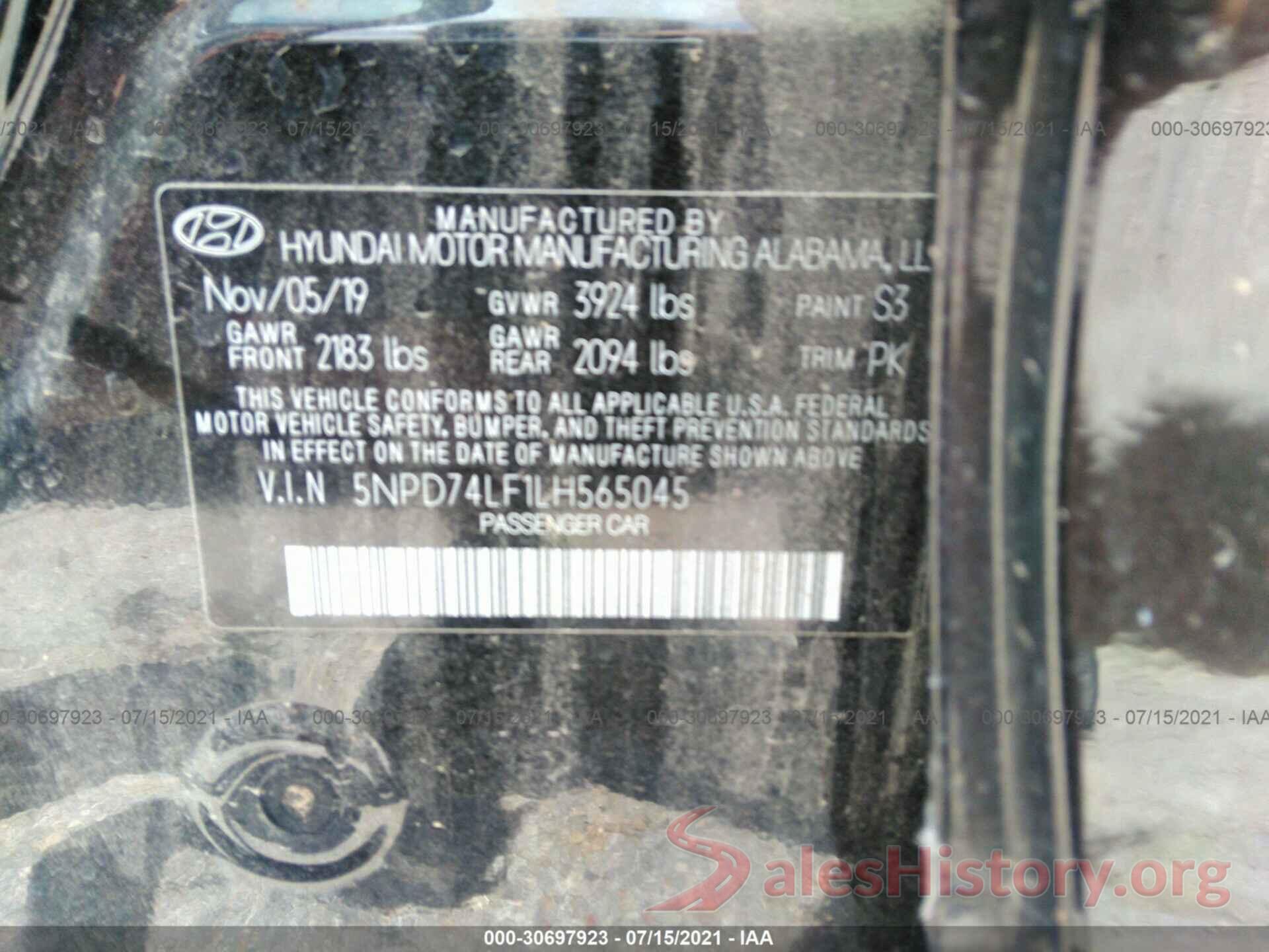 5NPD74LF1LH565045 2020 HYUNDAI ELANTRA