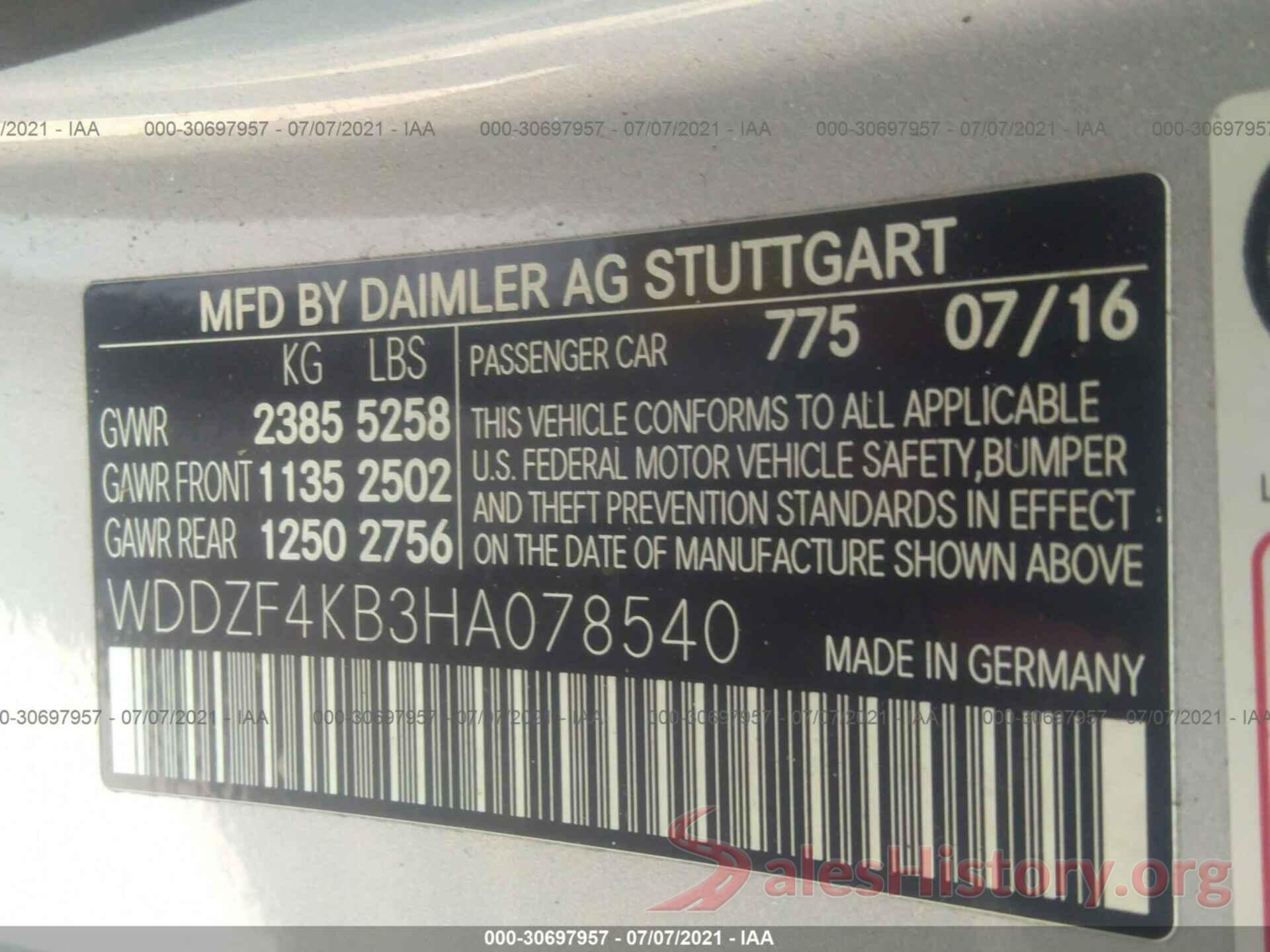 WDDZF4KB3HA078540 2017 MERCEDES-BENZ E-CLASS