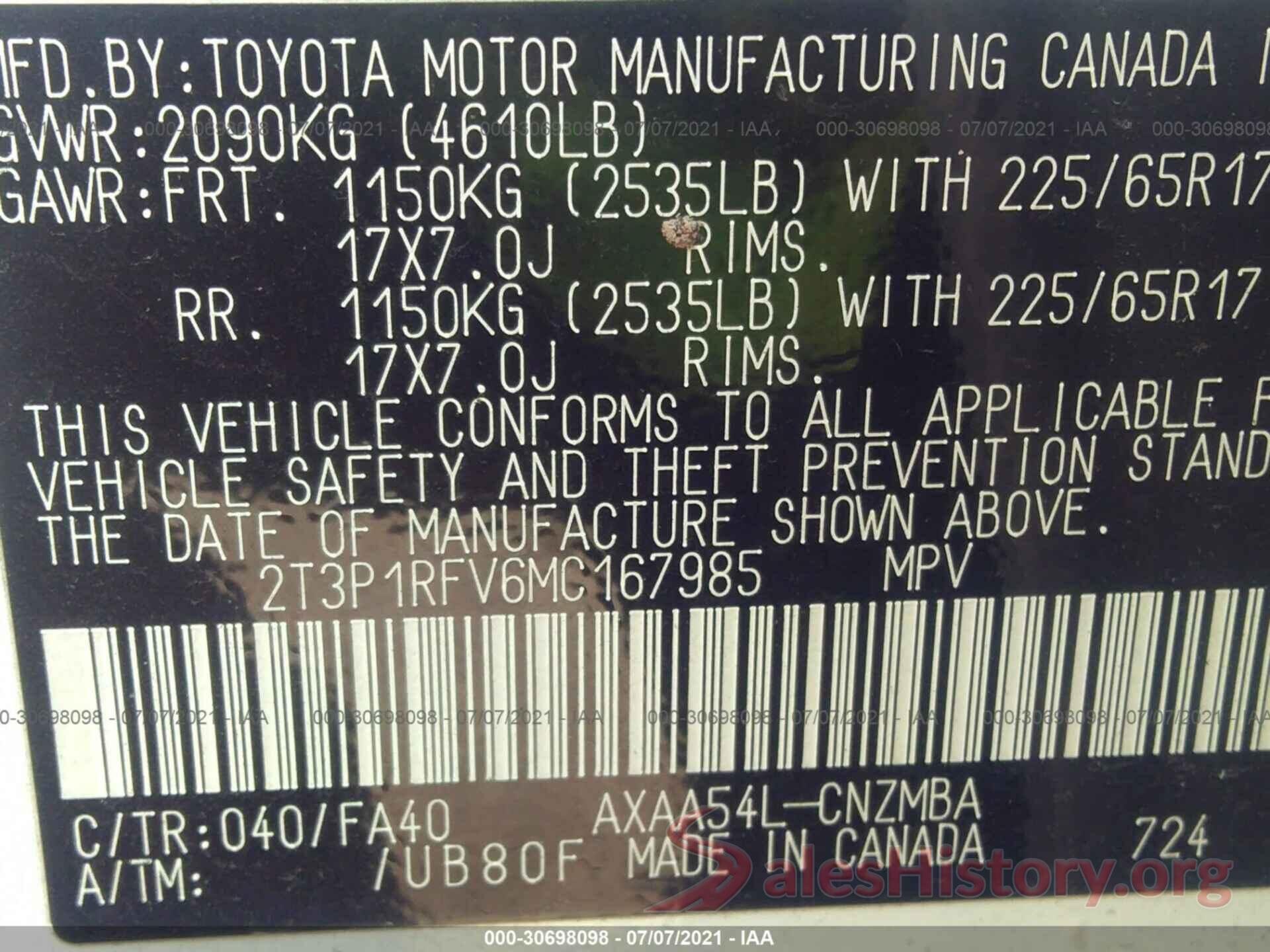 2T3P1RFV6MC167985 2021 TOYOTA RAV4