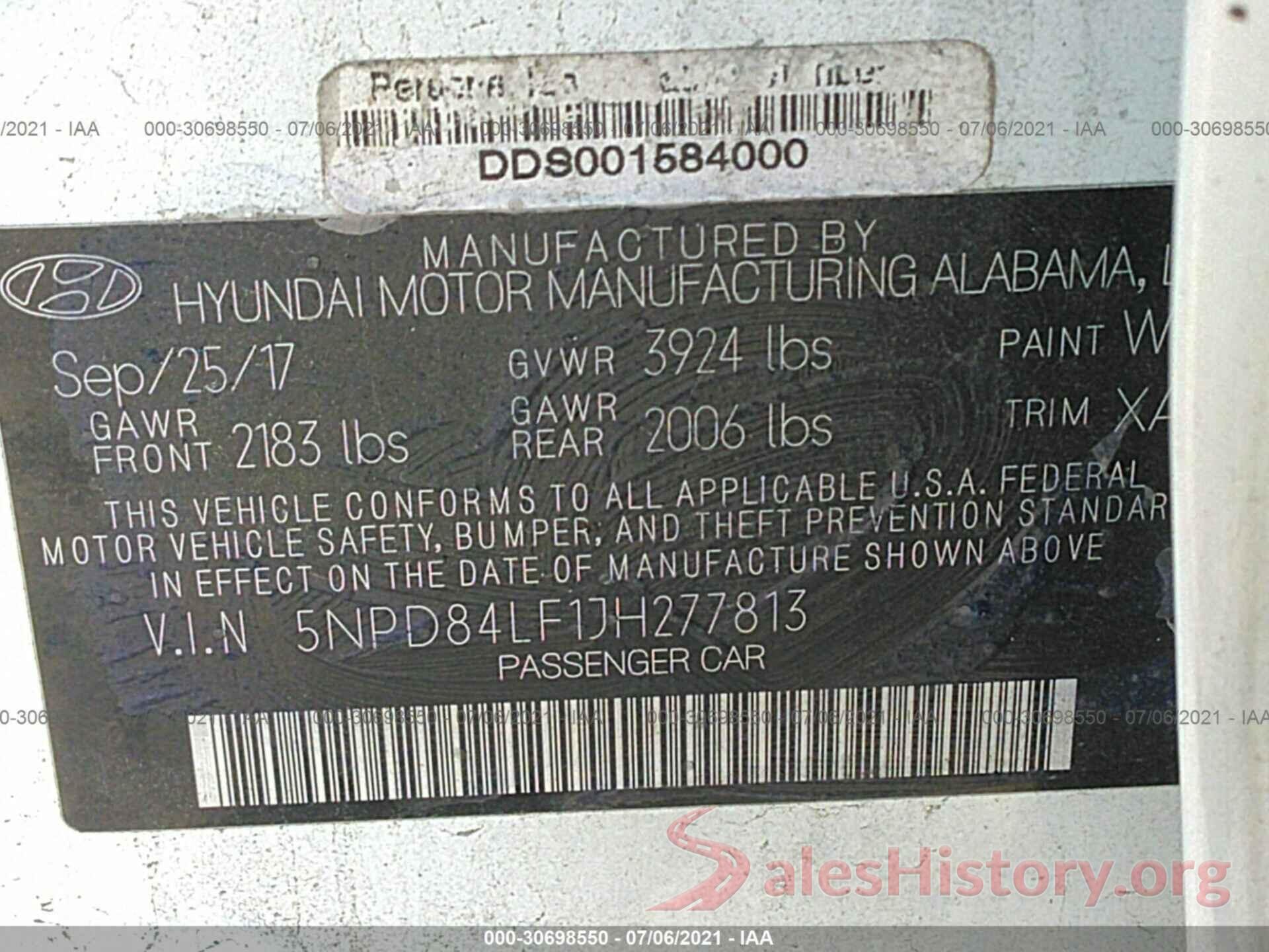 5NPD84LF1JH277813 2018 HYUNDAI ELANTRA