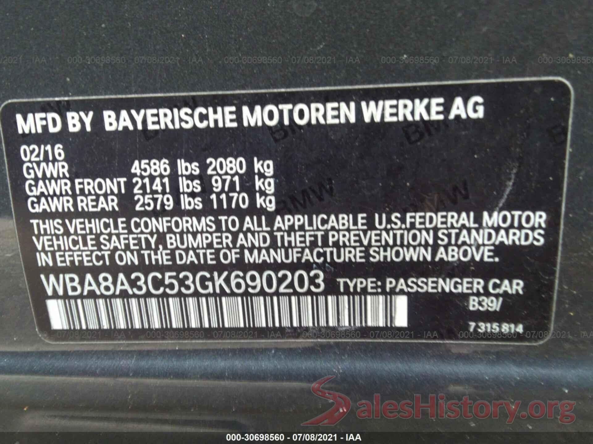 WBA8A3C53GK690203 2016 BMW 3 SERIES