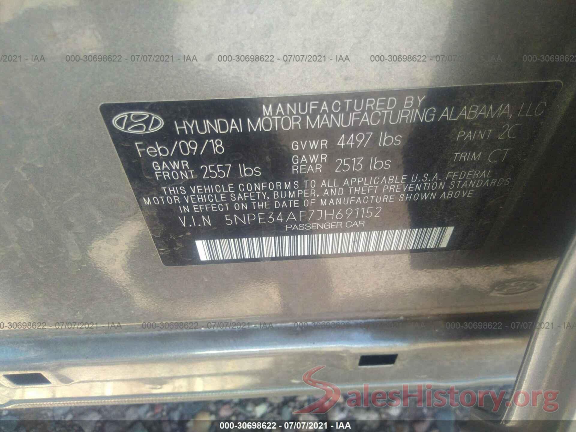 5NPE34AF7JH691152 2018 HYUNDAI SONATA