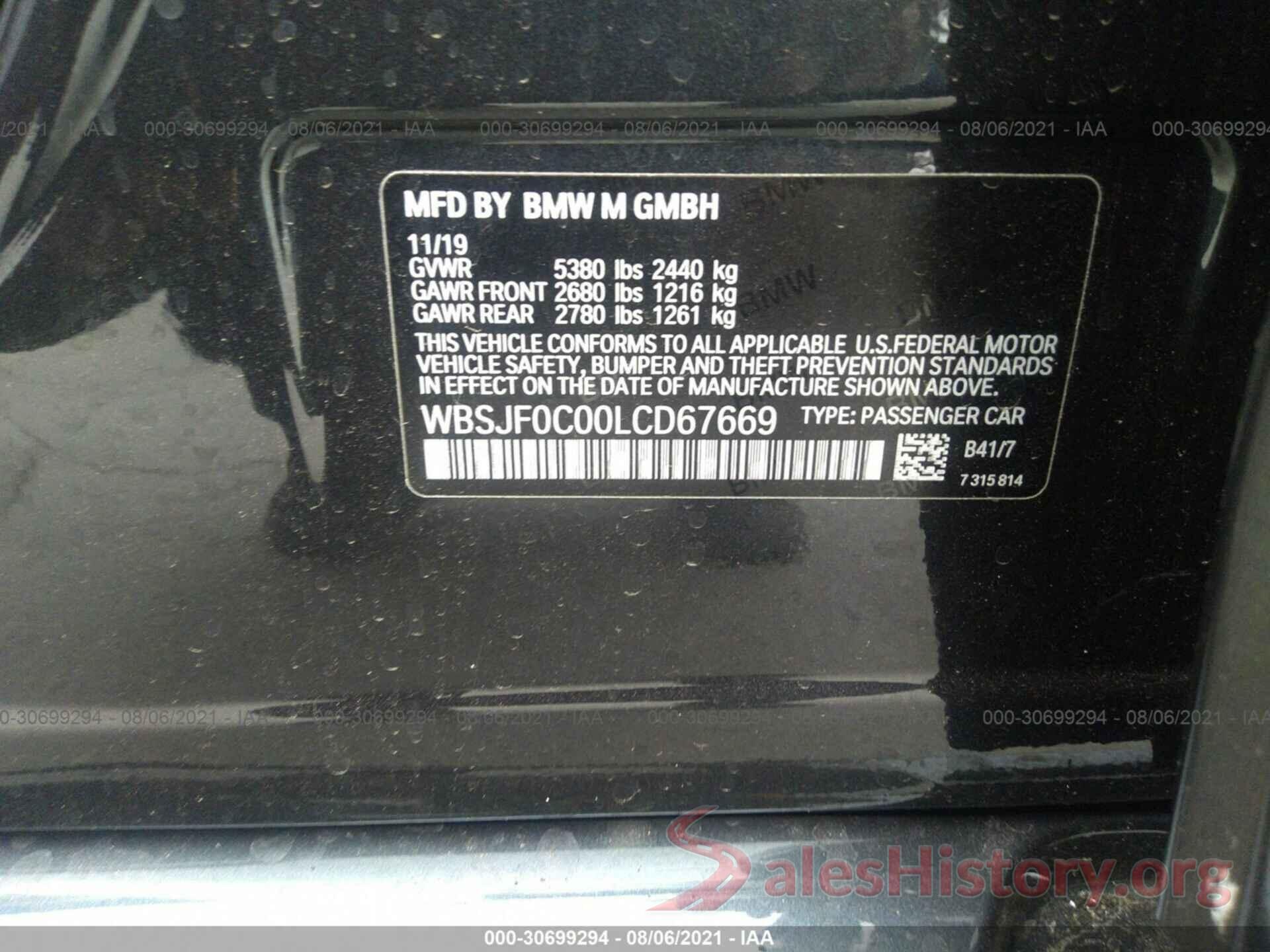 WBSJF0C00LCD67669 2020 BMW M5