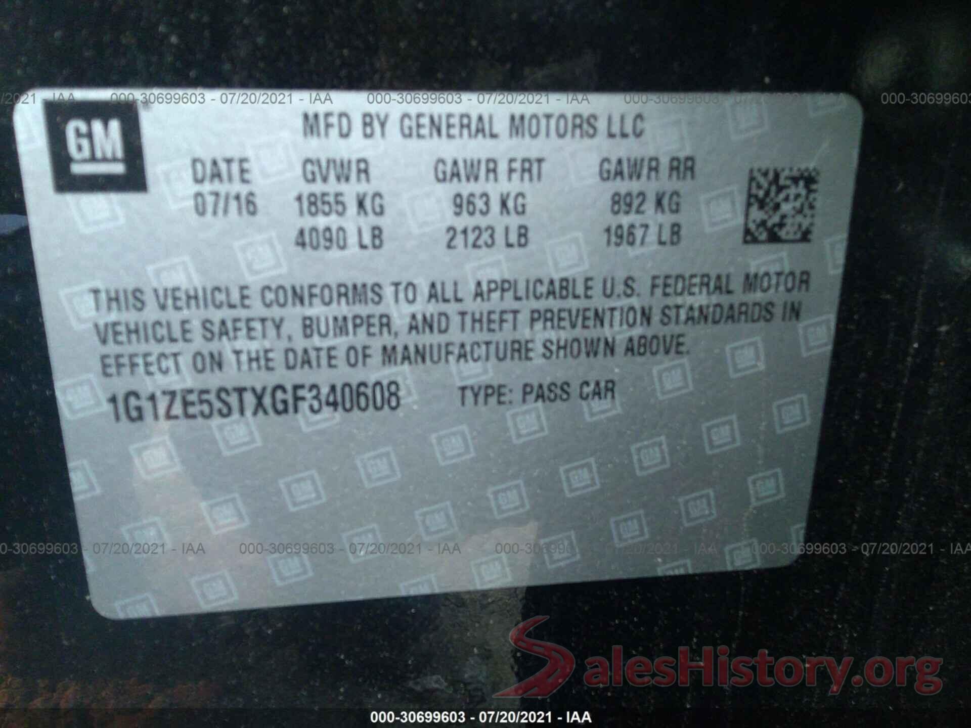 1G1ZE5STXGF340608 2016 CHEVROLET MALIBU