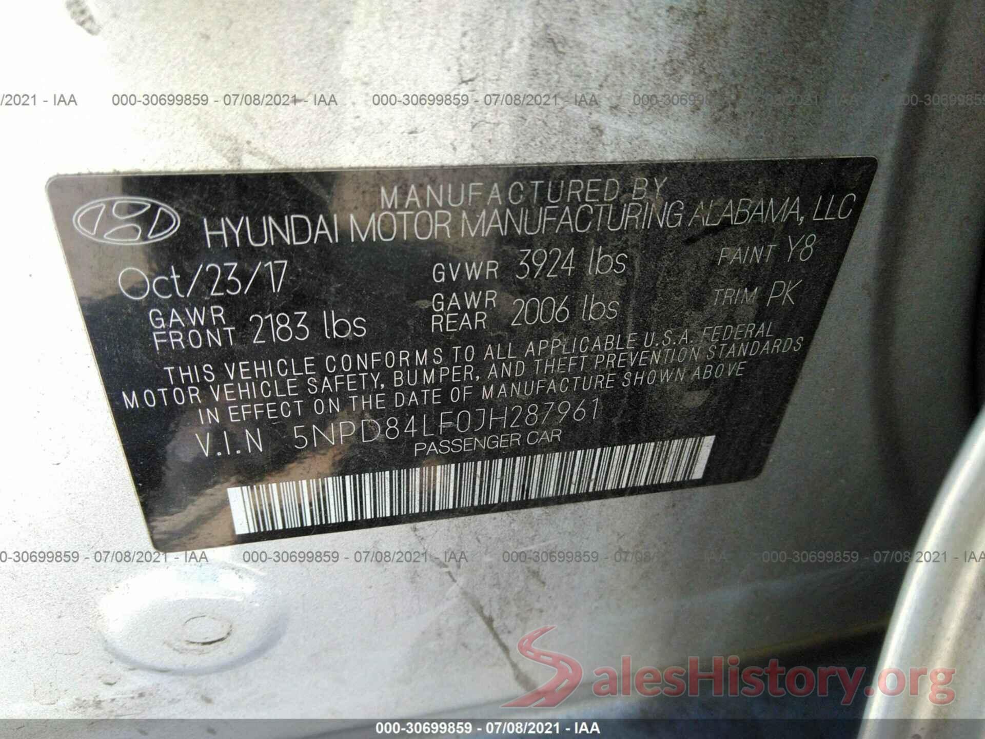 5NPD84LF0JH287961 2018 HYUNDAI ELANTRA