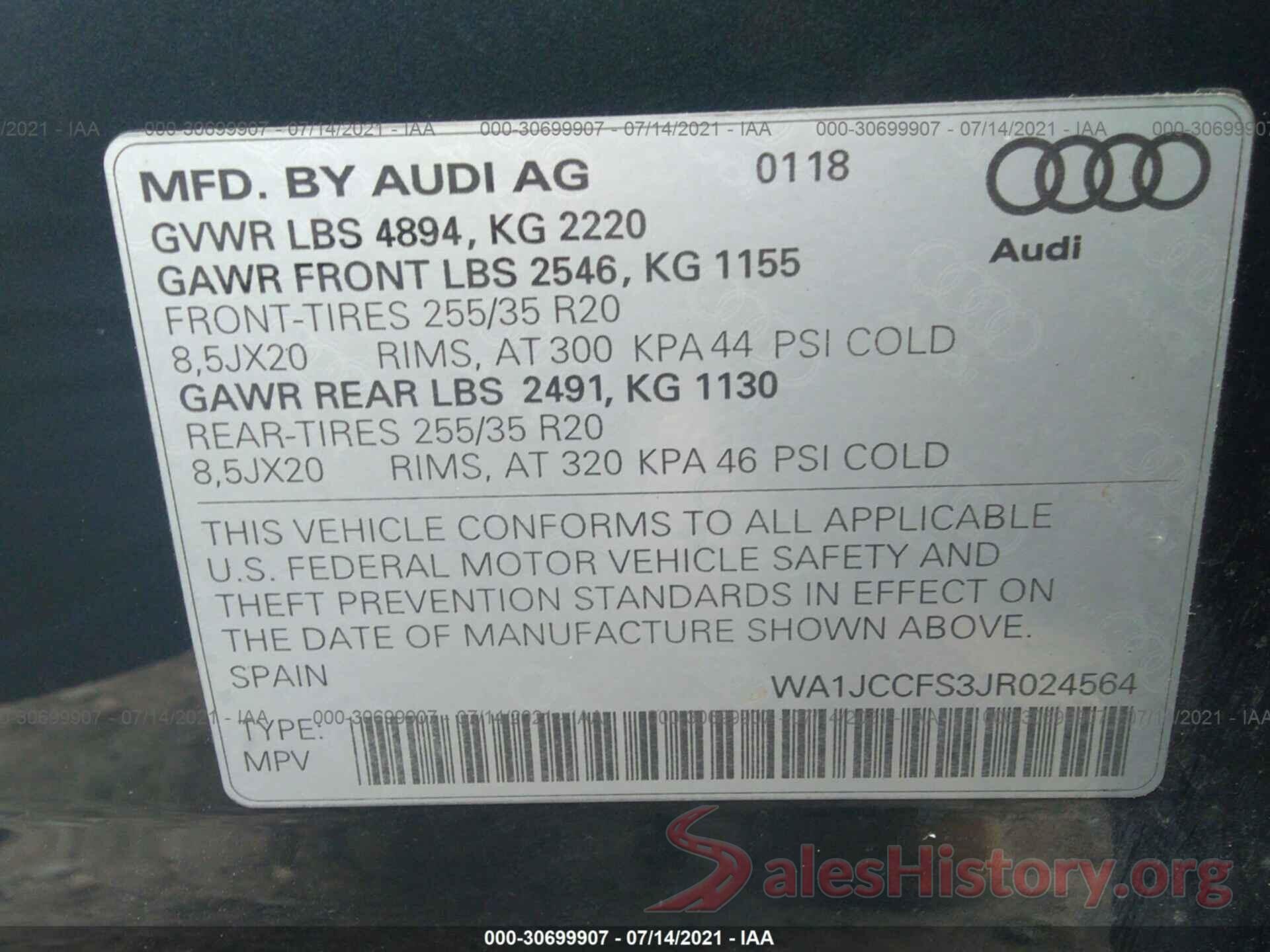 WA1JCCFS3JR024564 2018 AUDI Q3