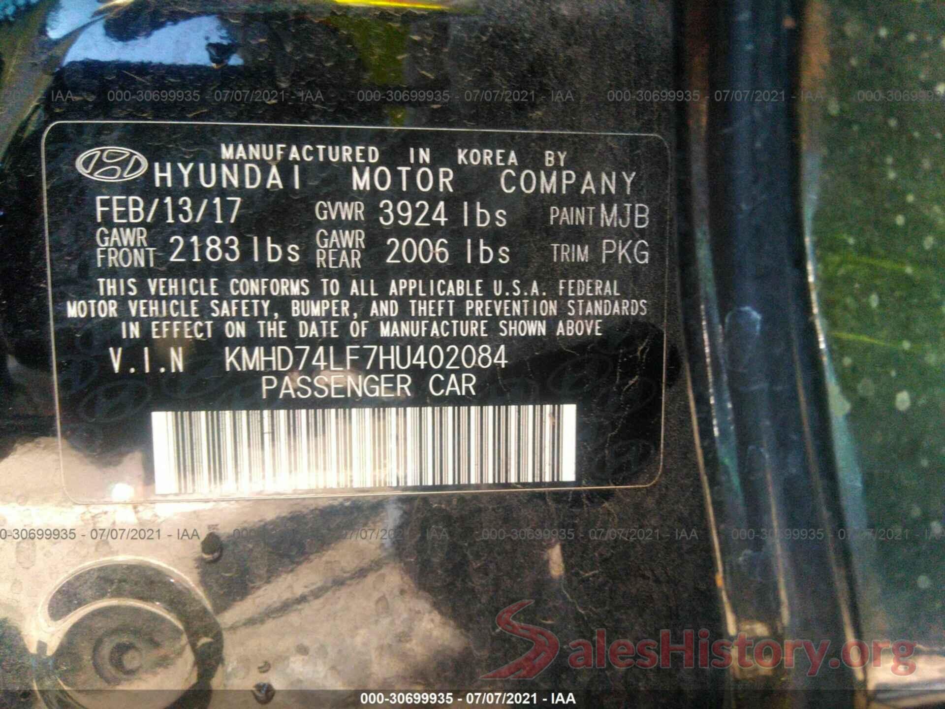 KMHD74LF7HU402084 2017 HYUNDAI ELANTRA