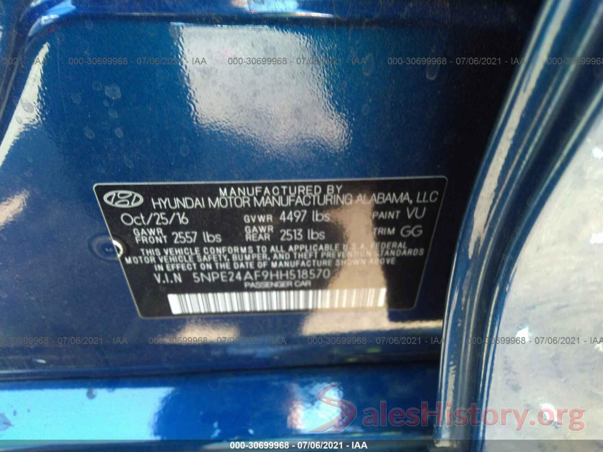 5NPE24AF9HH518570 2017 HYUNDAI SONATA