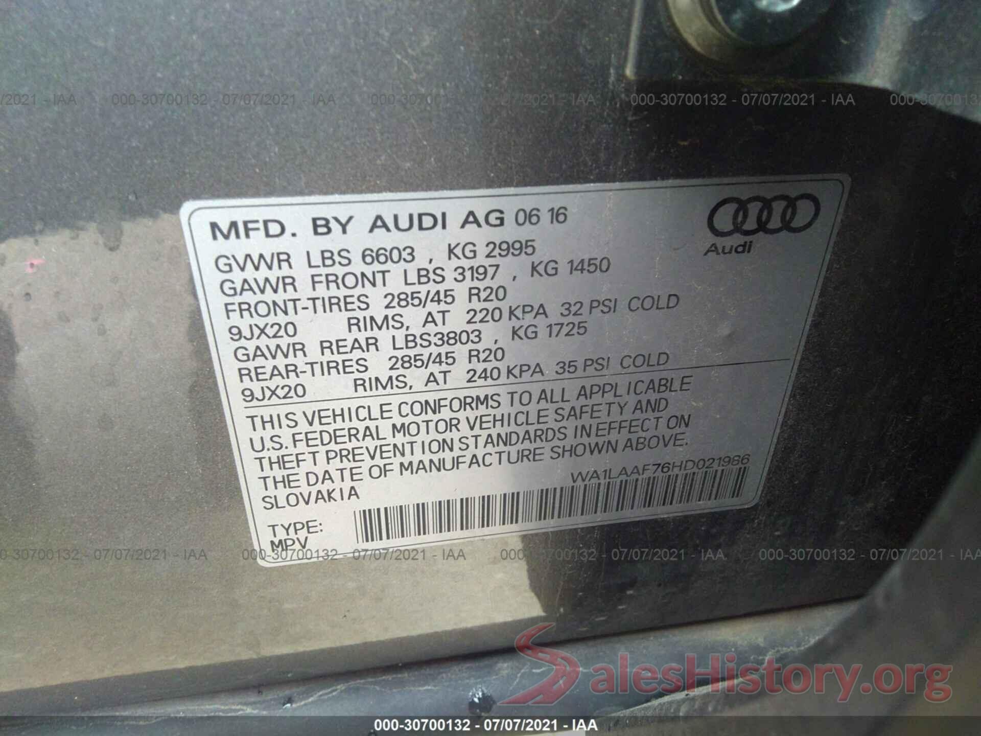 WA1LAAF76HD021986 2017 AUDI Q7